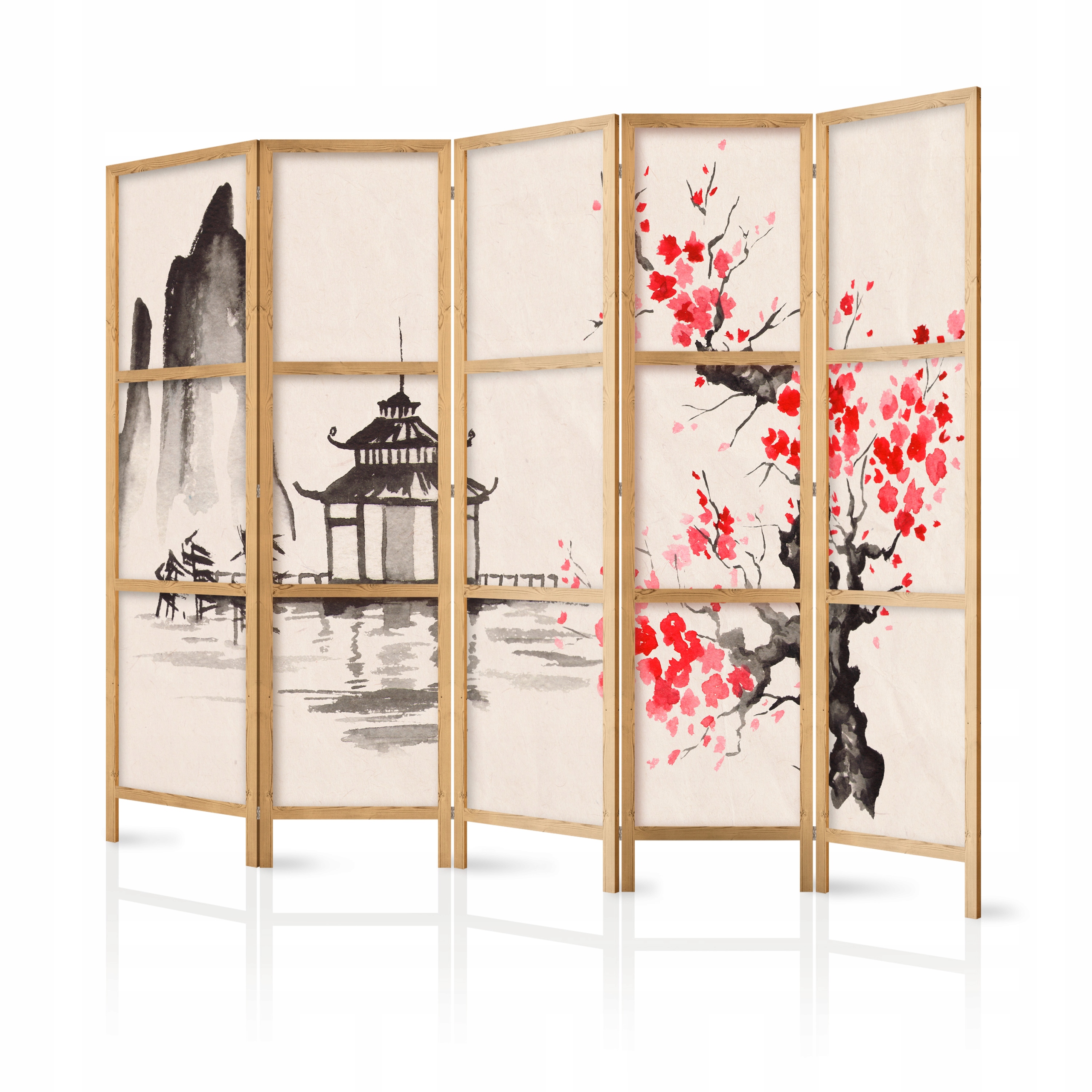 Paraván Japonský Panelový 5-DÍLNÝ Mystický Klid Květy Třešní 225x172