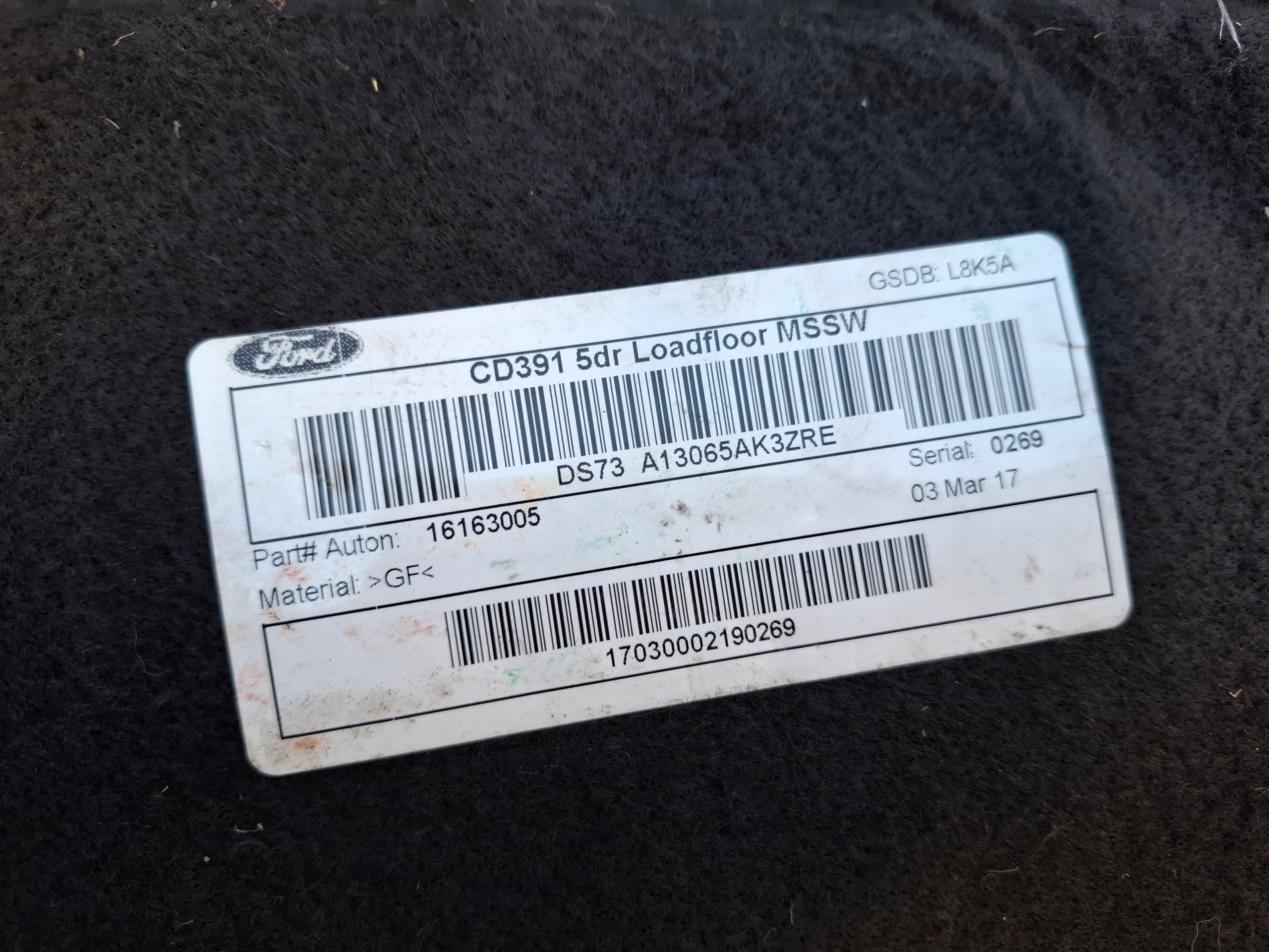FORD MONDEO MK5 HB floor mats boot DS73-A13065-AK