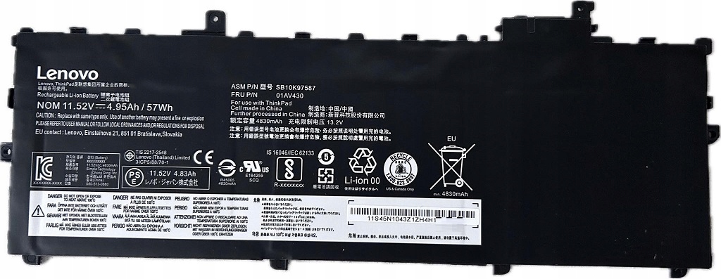 Oryg Bateria 01AV430 SB10K97587 do Lenovo X1 Carbon 5/6th Gen 2017Gen 2018