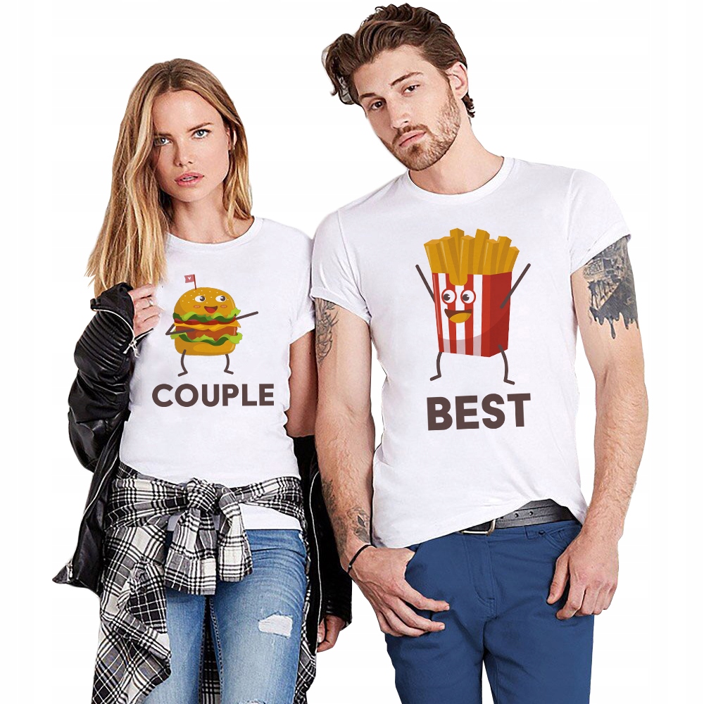 Set bílých triček pro páry Best Couple Rychlé Občerstvení na Valentýna Vel M