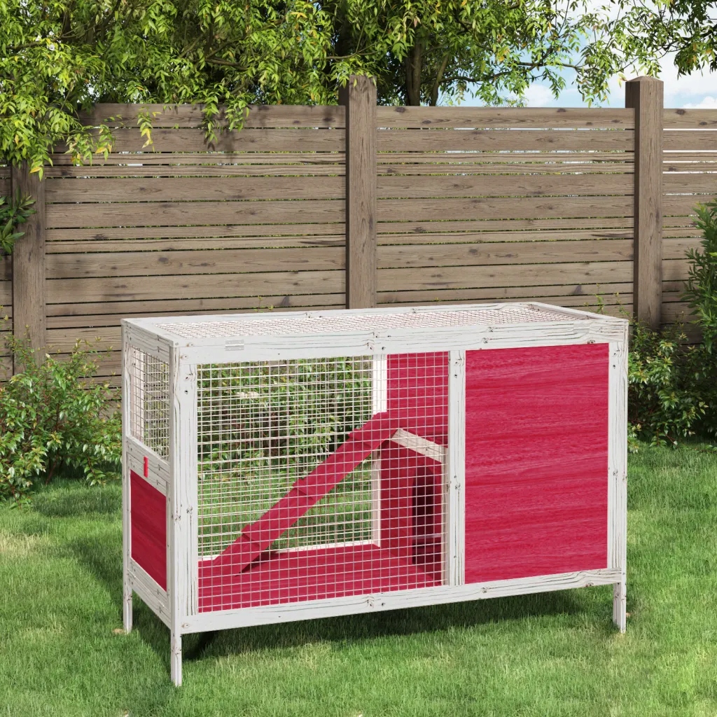 Levně Klec pro králíky červená 103x44x69,5 cm borovicové dřevo
