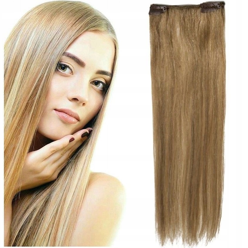 Clip-in Příčesek Do Vlasů 100% Přírodní Páska Dopinka 60 CM teplá blond 14