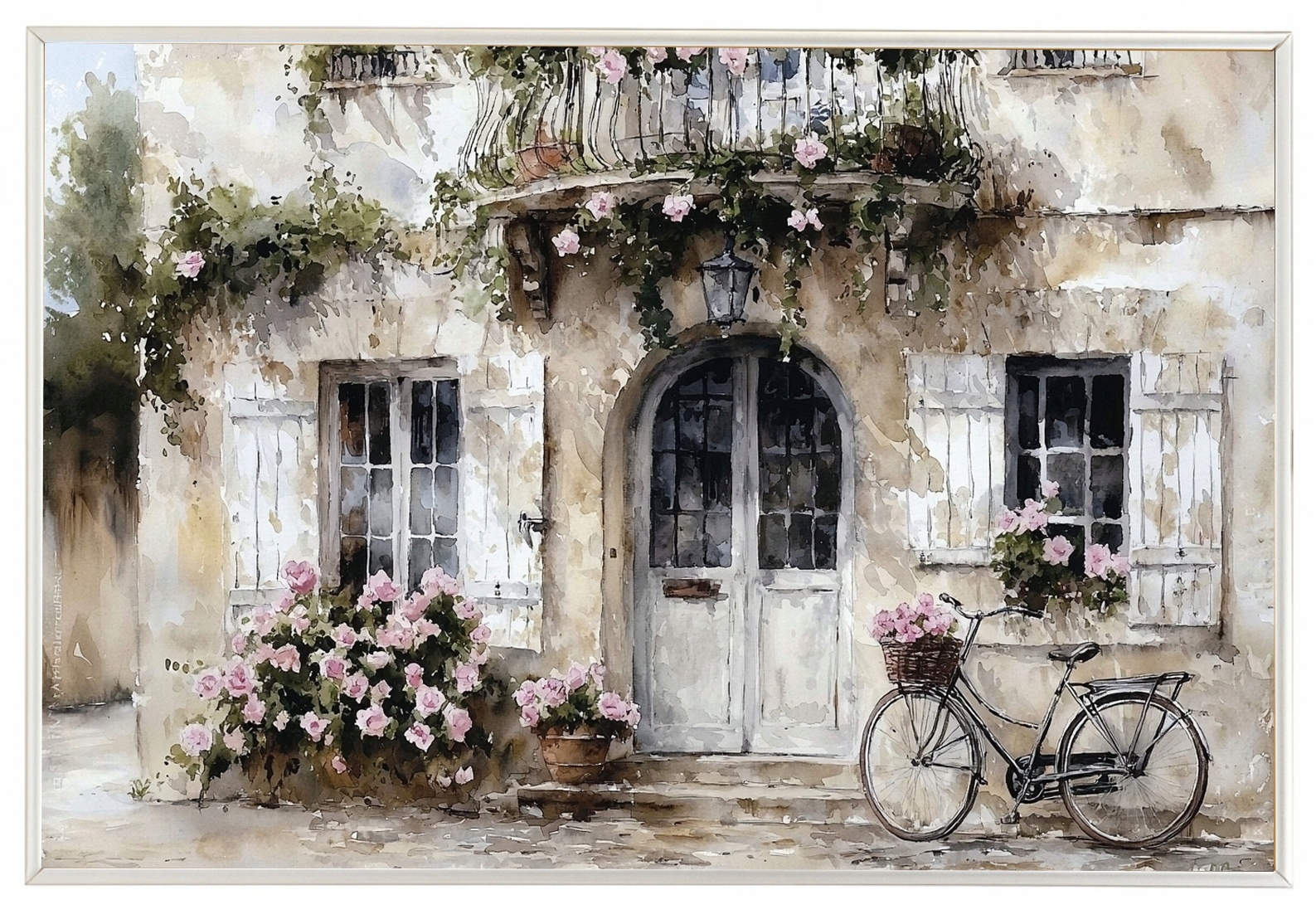Plakát Rámeček Aluminium Provensálský Dům Kolo Růže Balkon Vintage 60x40