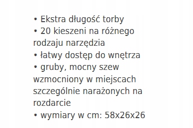DEDRA M360.020 TORBA NARZĘDZIOWA PODŁUŻNA Rodzaj torba zamknięta