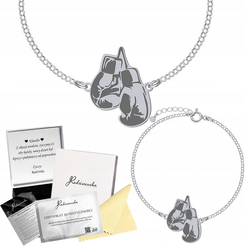 Stříbrný náramek Boxerské rukavice Kick-boxing Dárek Gravírování Bonus