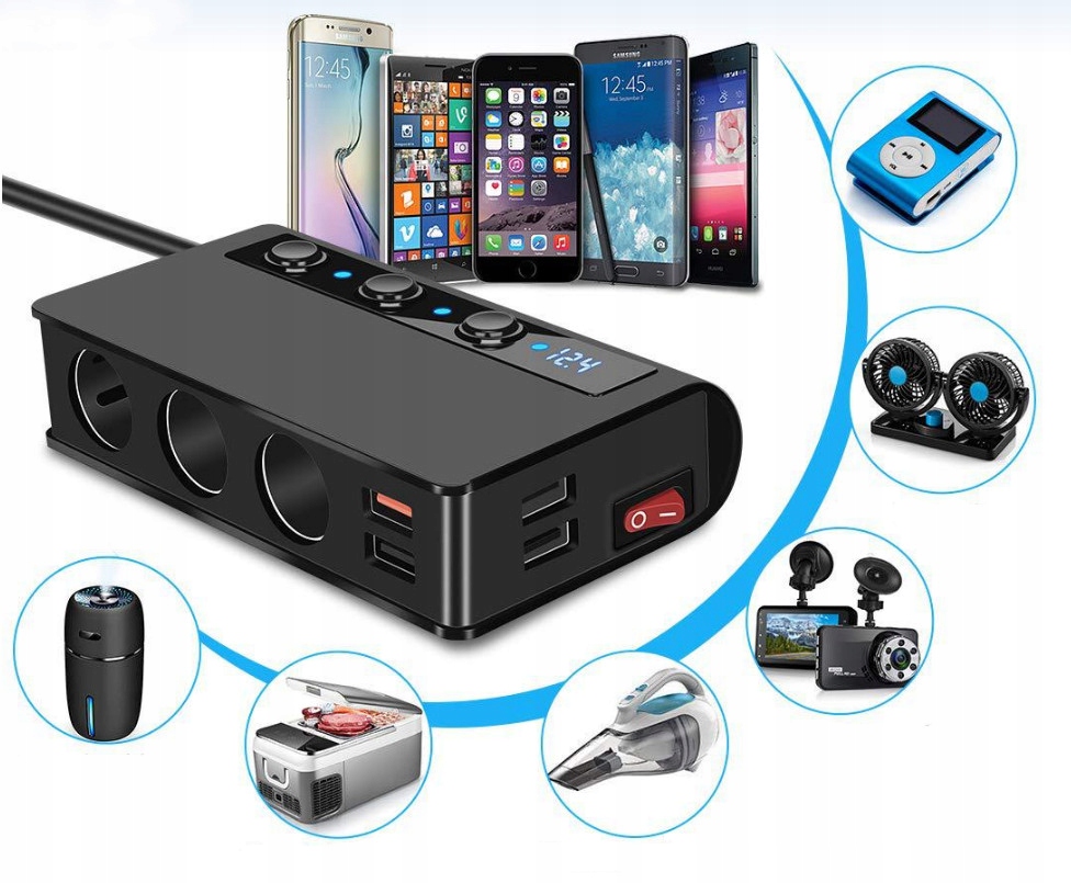 Ladowarka samochodowa ZAPALNICZKI 12 24V 4xUSB QC Producent Borofone