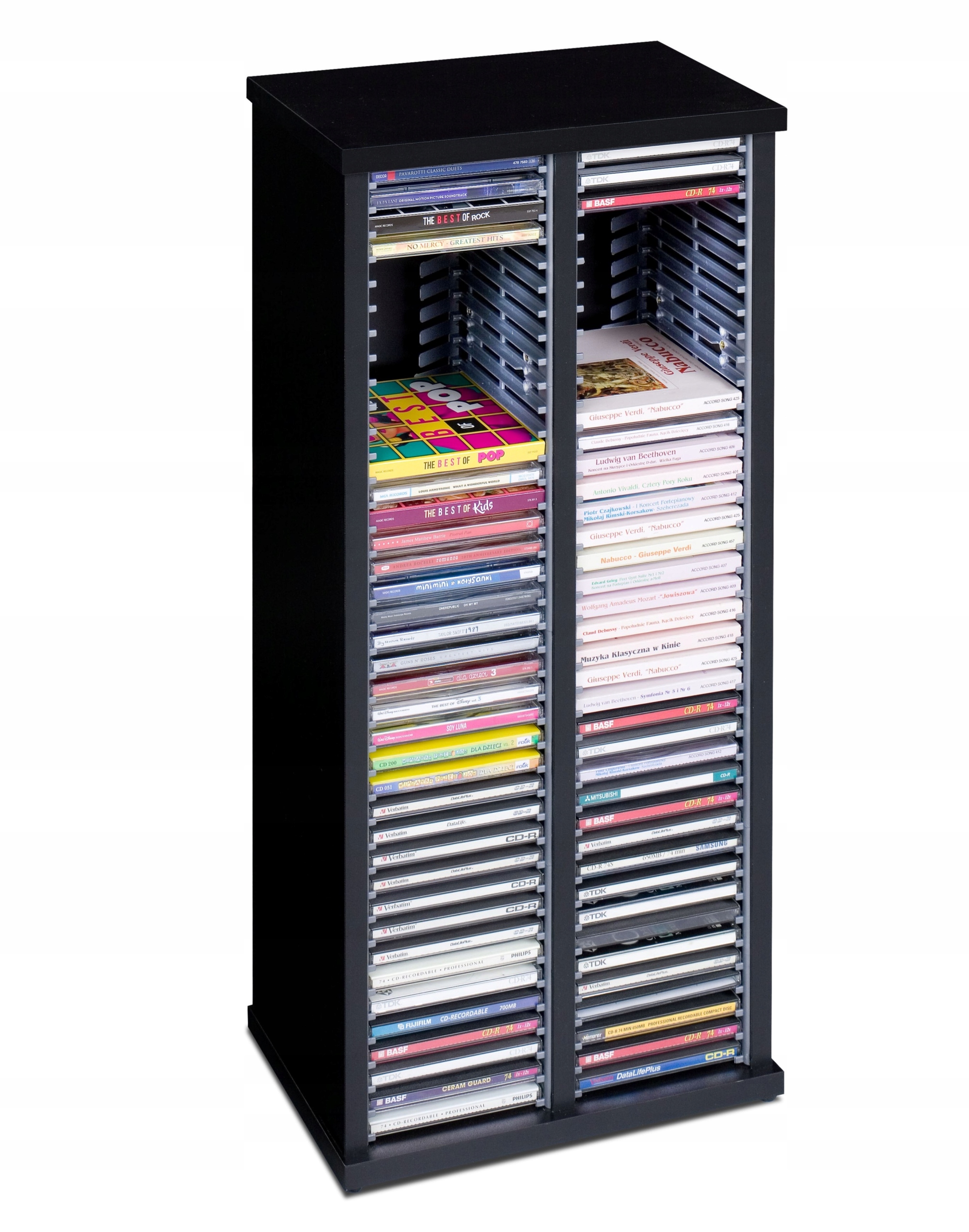 Stojan na CD disky regál kontajner dvojitý polička 80 CD audio farby Zložený