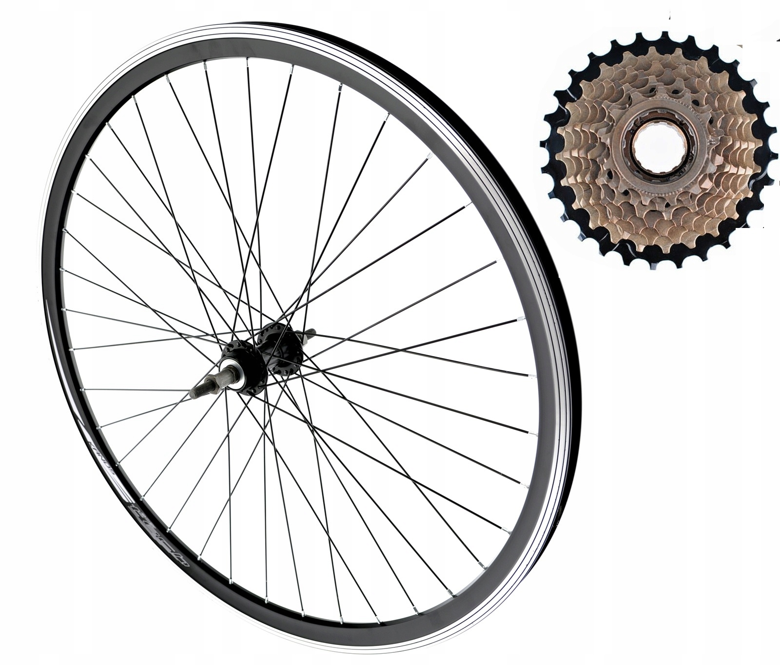 Koło Rowerowe 26 Cali Tył Tylne Wolnobieg 7 Rzędowy Alu V-brake Czarne Czar