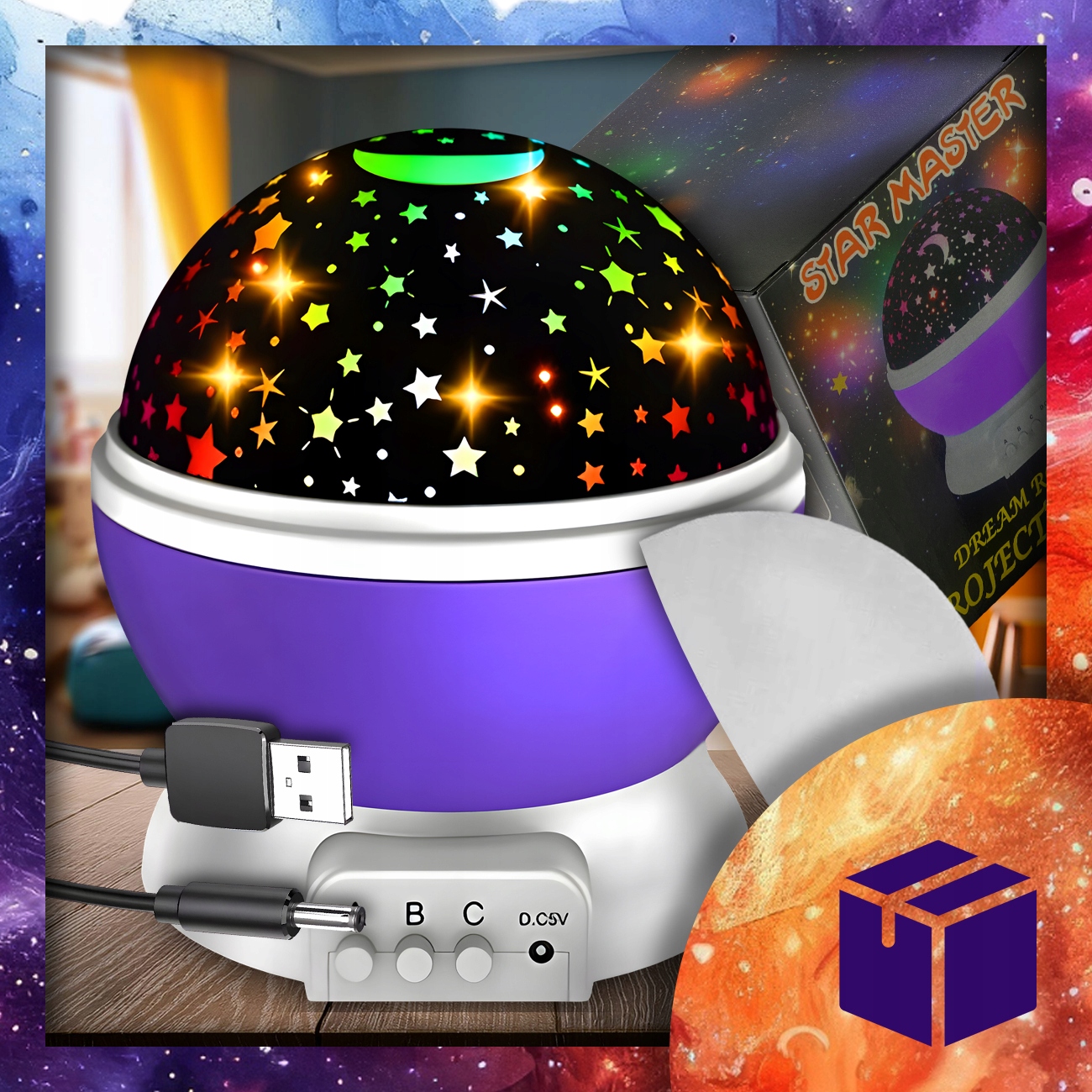 PROJEKTOR GWIAZD NIEBA OBROTOWA LAMPKA NOCNA 2W1 RZUTNIK PREZENT DLA DZIECI Kod producenta LAMPKA NOCNA PROJEKTOR GWIAZD RZUTNIK