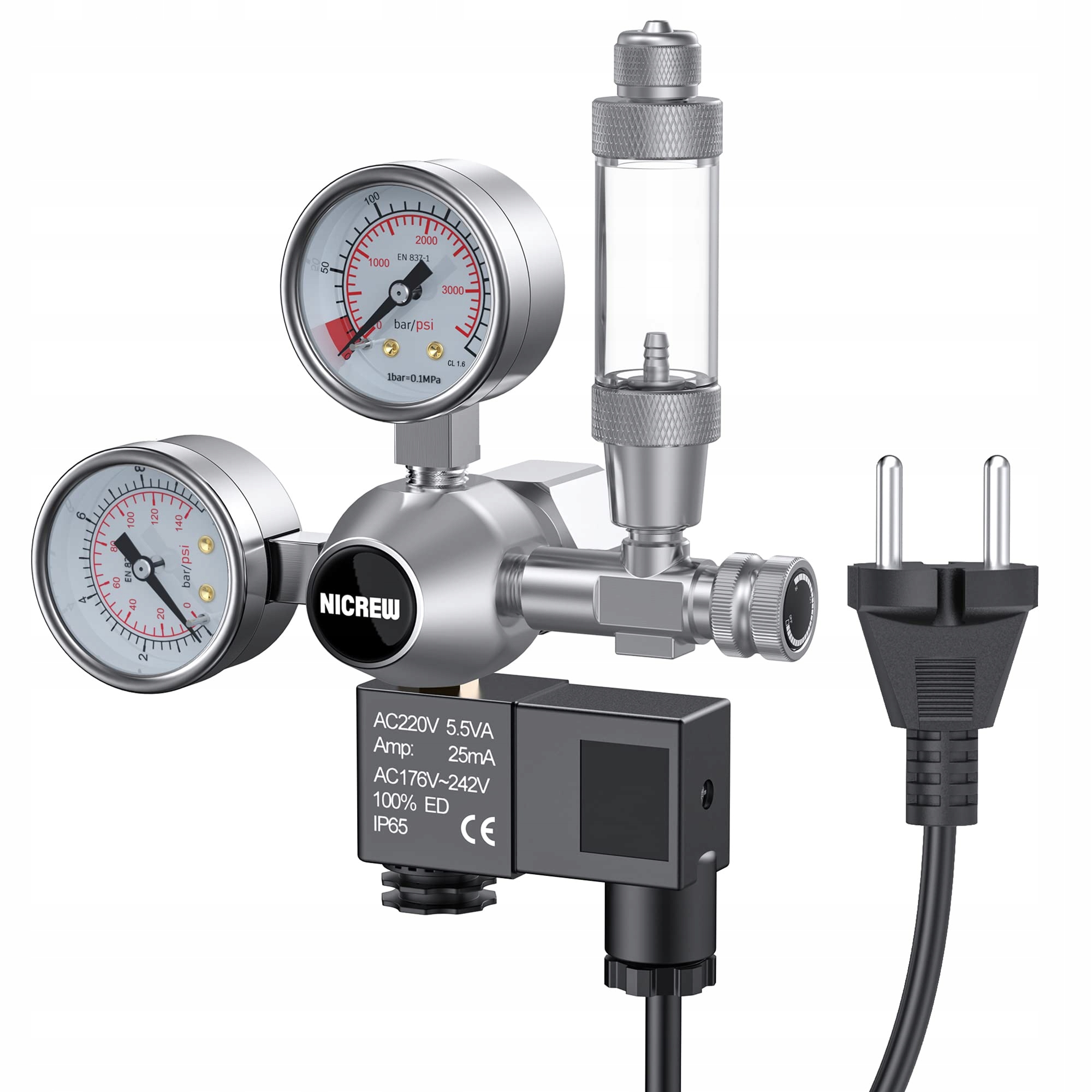 Levně Regulátor Nicrew CO2 pro akvárium s dvojitým elektromagnetickým manometrem