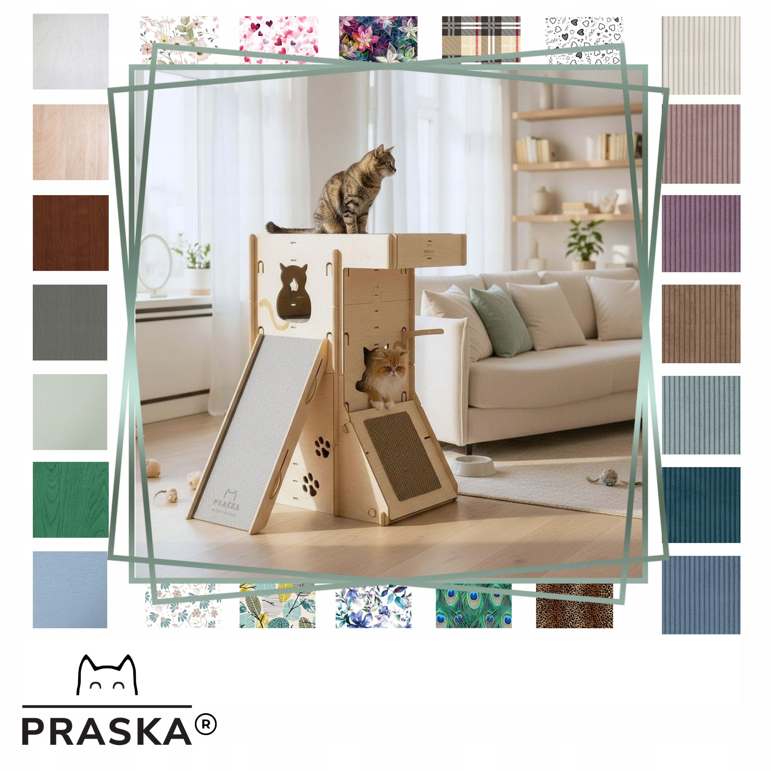 Praska Škrabadlo pro kočky Elf s náklonem M, luxusní nábytek dětské hřiště Barvy
