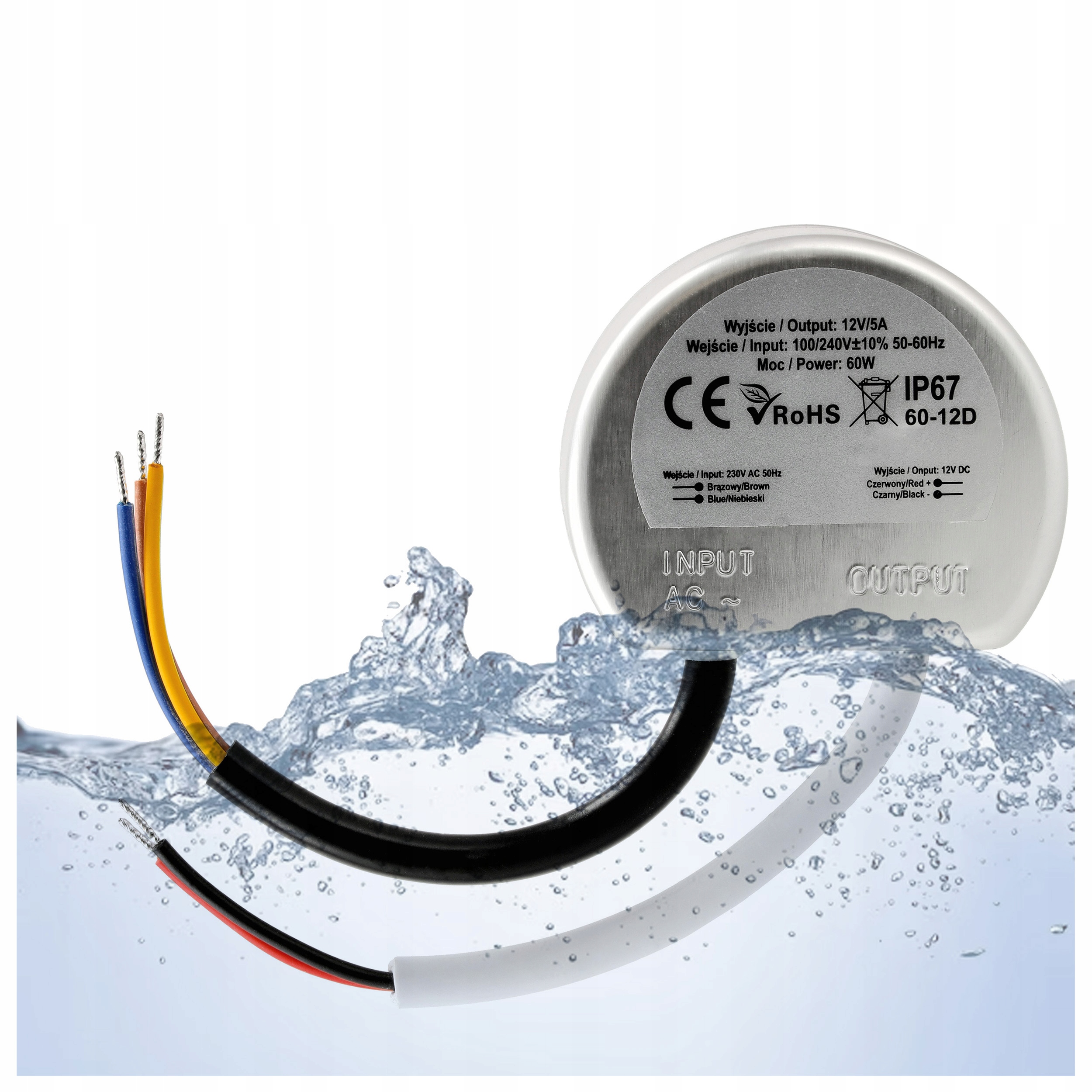 Zasilacz 12V IP67 Do Taśmy Led Dopuszkowy 5A 60W Do Puszki Wodoodporny