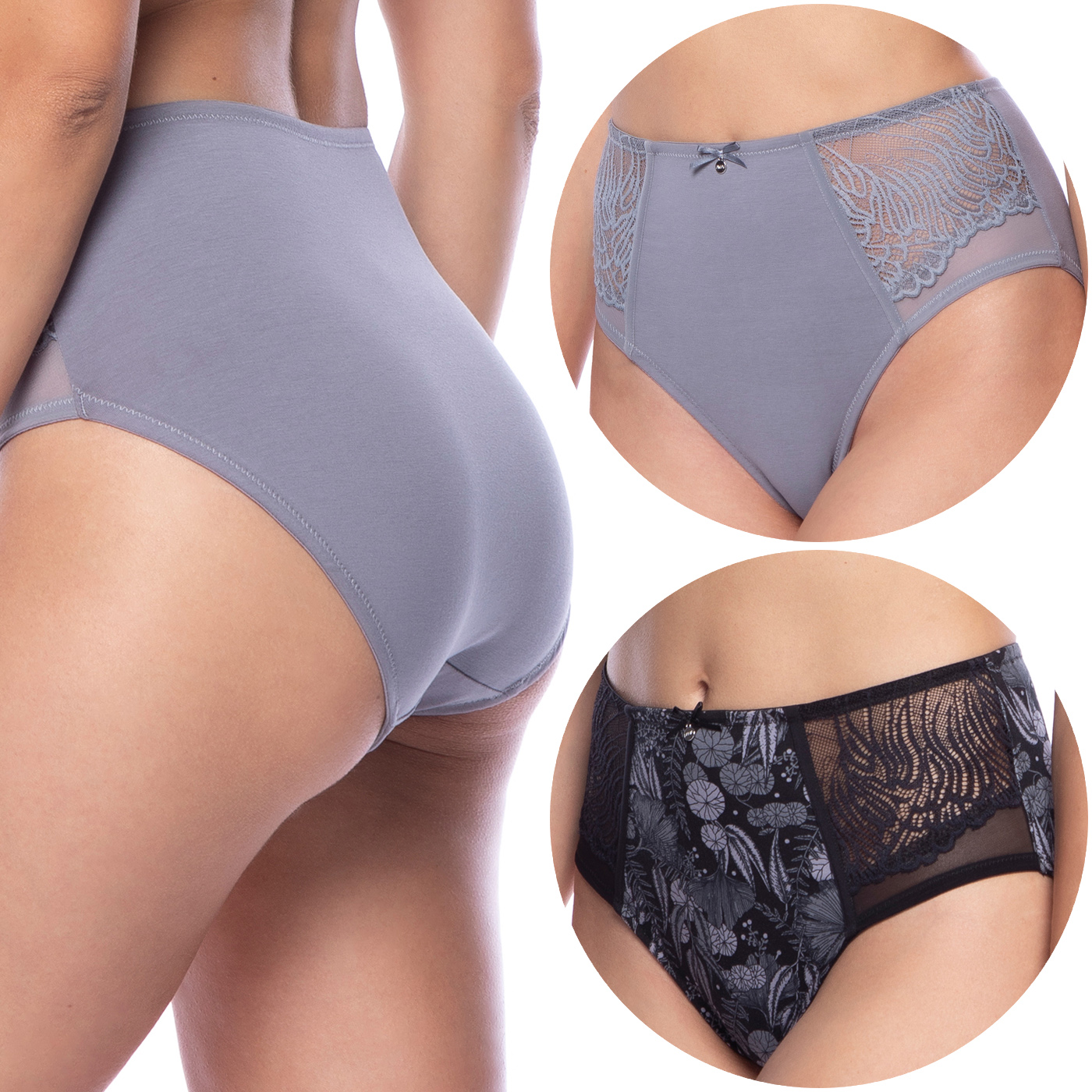 Kalhotky dámské MIDI 2 Páry kalhotky krajka vysoký pas Lama 1575MD XXL