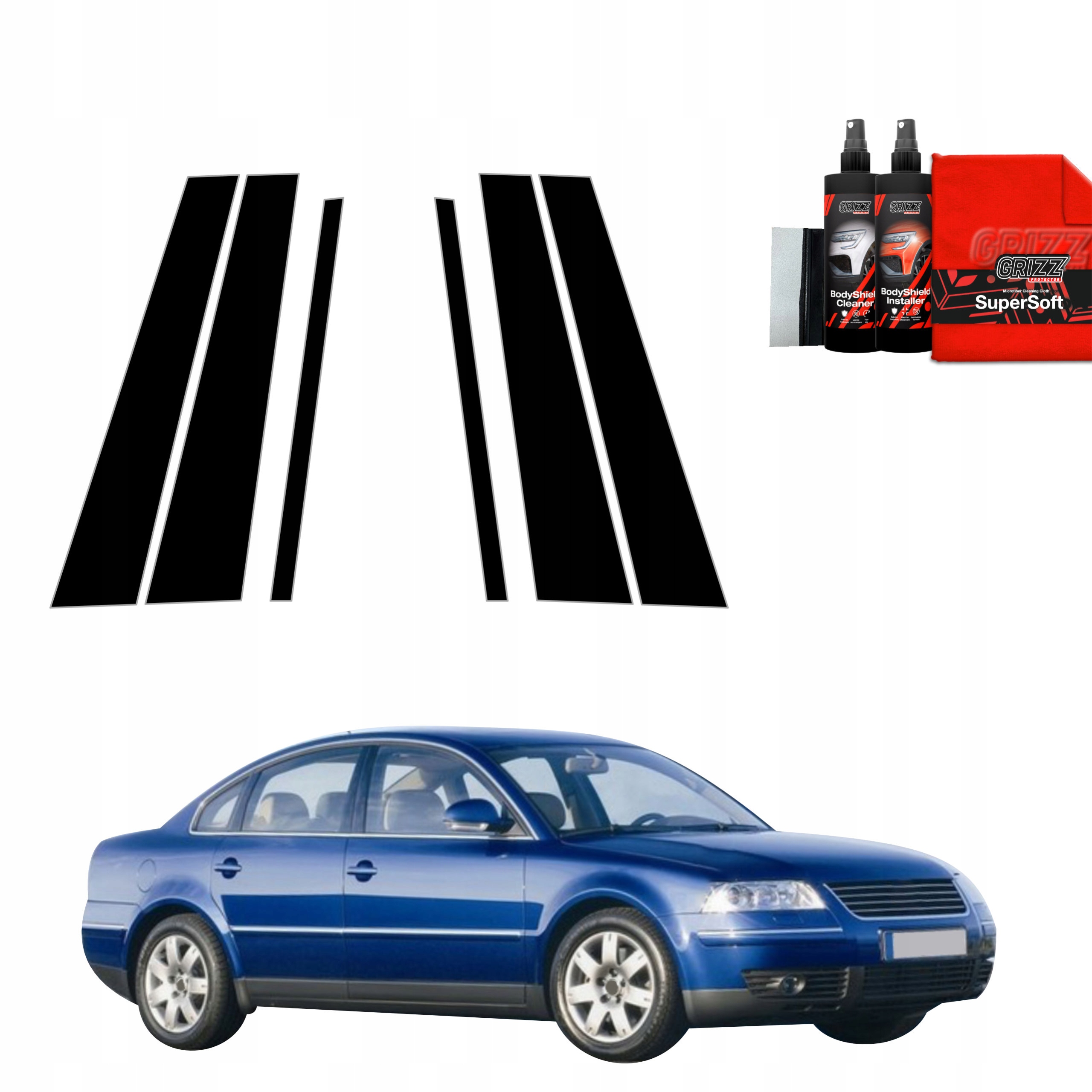 6v1 Černá fólie na sloupky pro Passat B5 Sedan Facelifting (2000-2005)