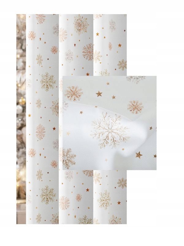 Závěs Zimní Vánoční Hvězdičky Bílá Béžová Hnědá S Páskem Š 120x220