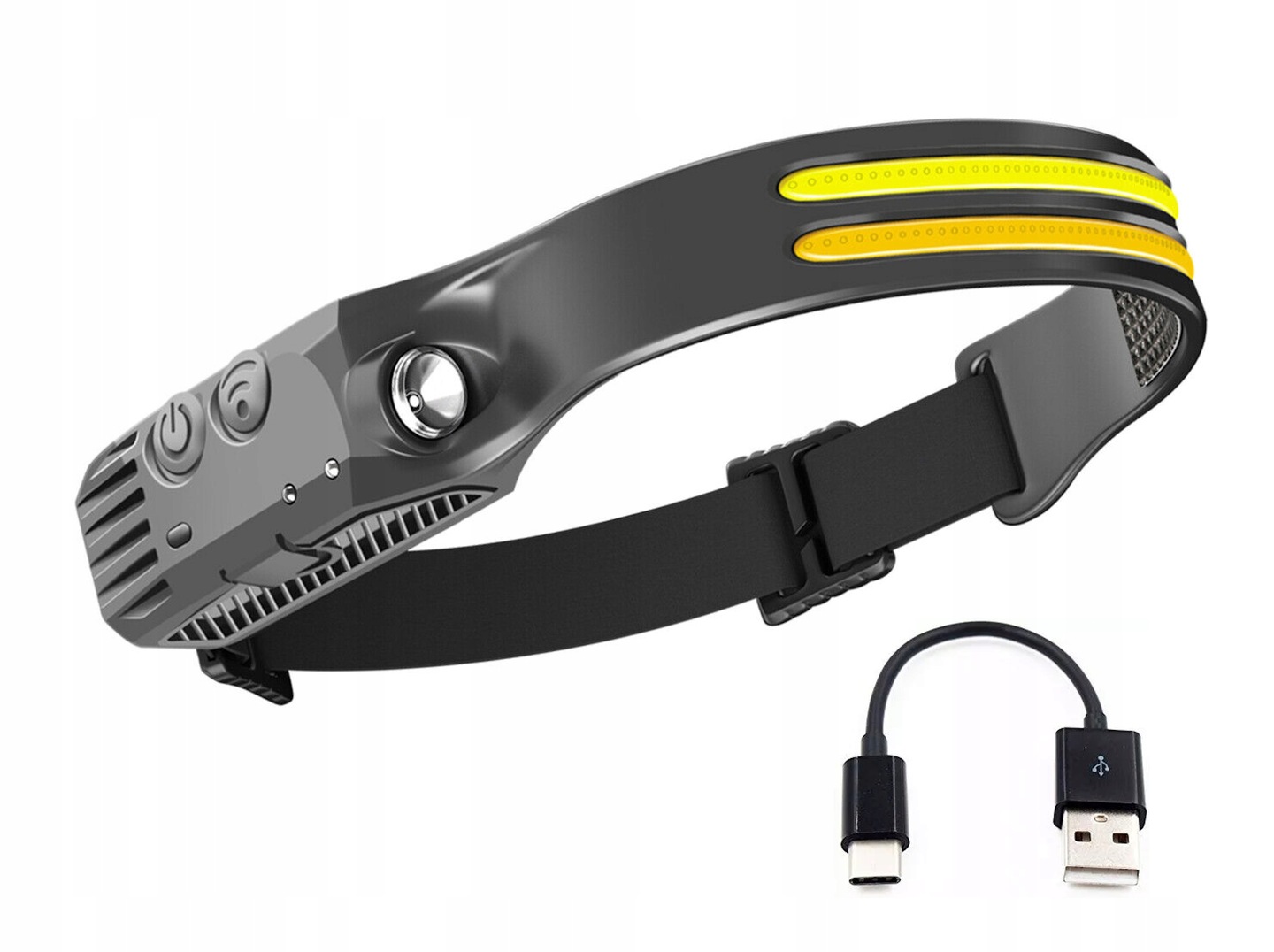 MOCNA LATARKA CZOŁOWA 2PASKI LED COB CZUJNIK RUCHU