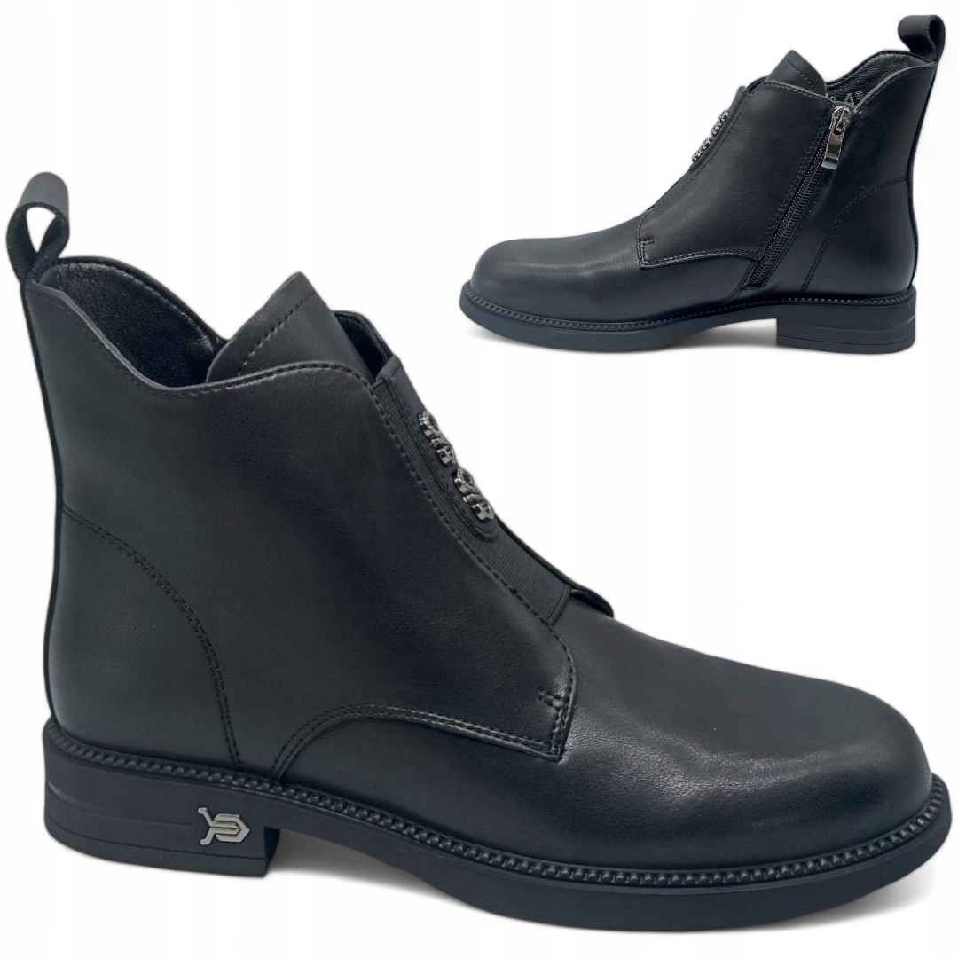 Kotníkové Boty Dámské kožené 37 podzimní Elegantní Černé šněrovací Barski