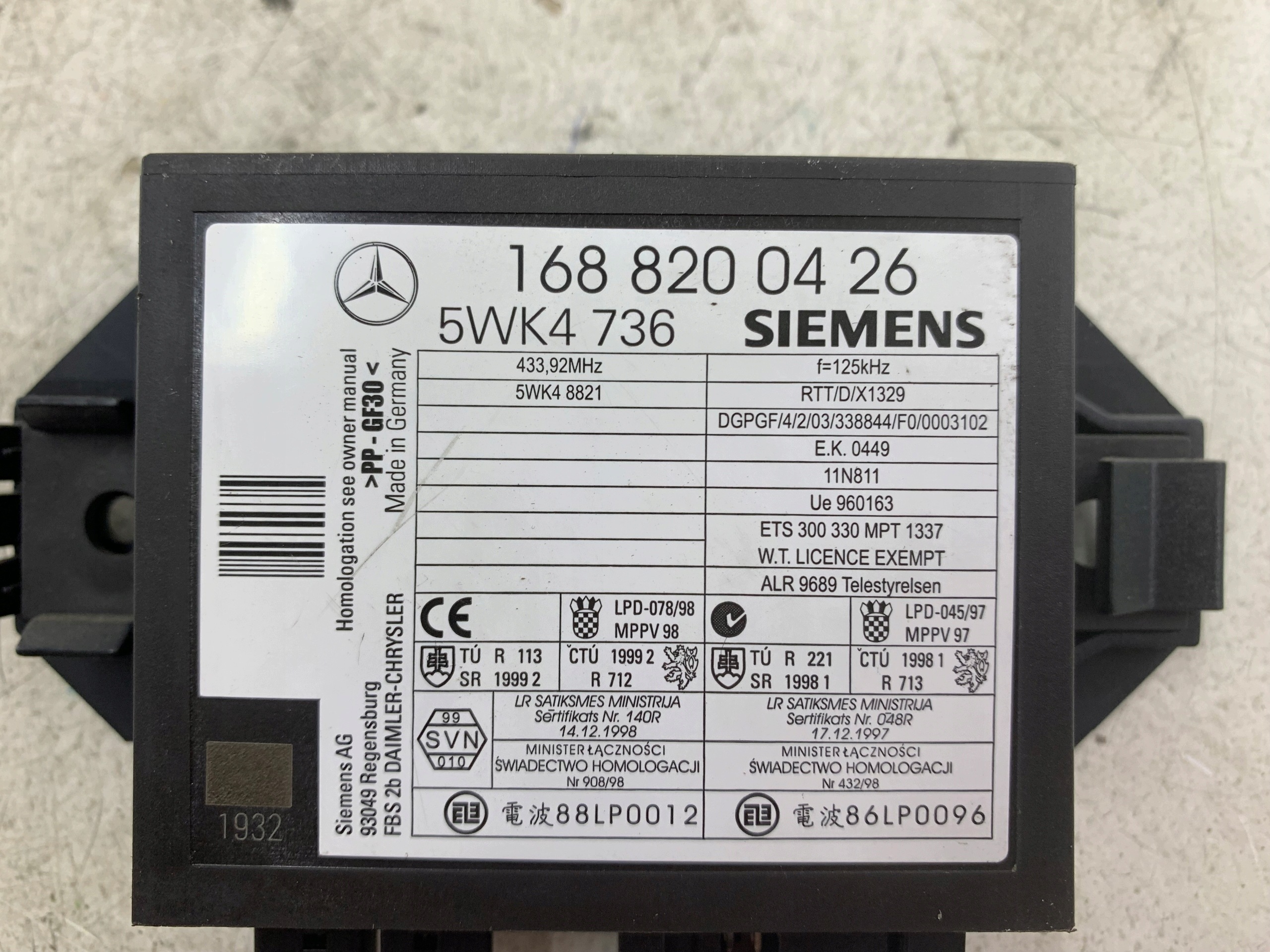 MERCEDES W168 module IMMOBILIZERA 1688200426