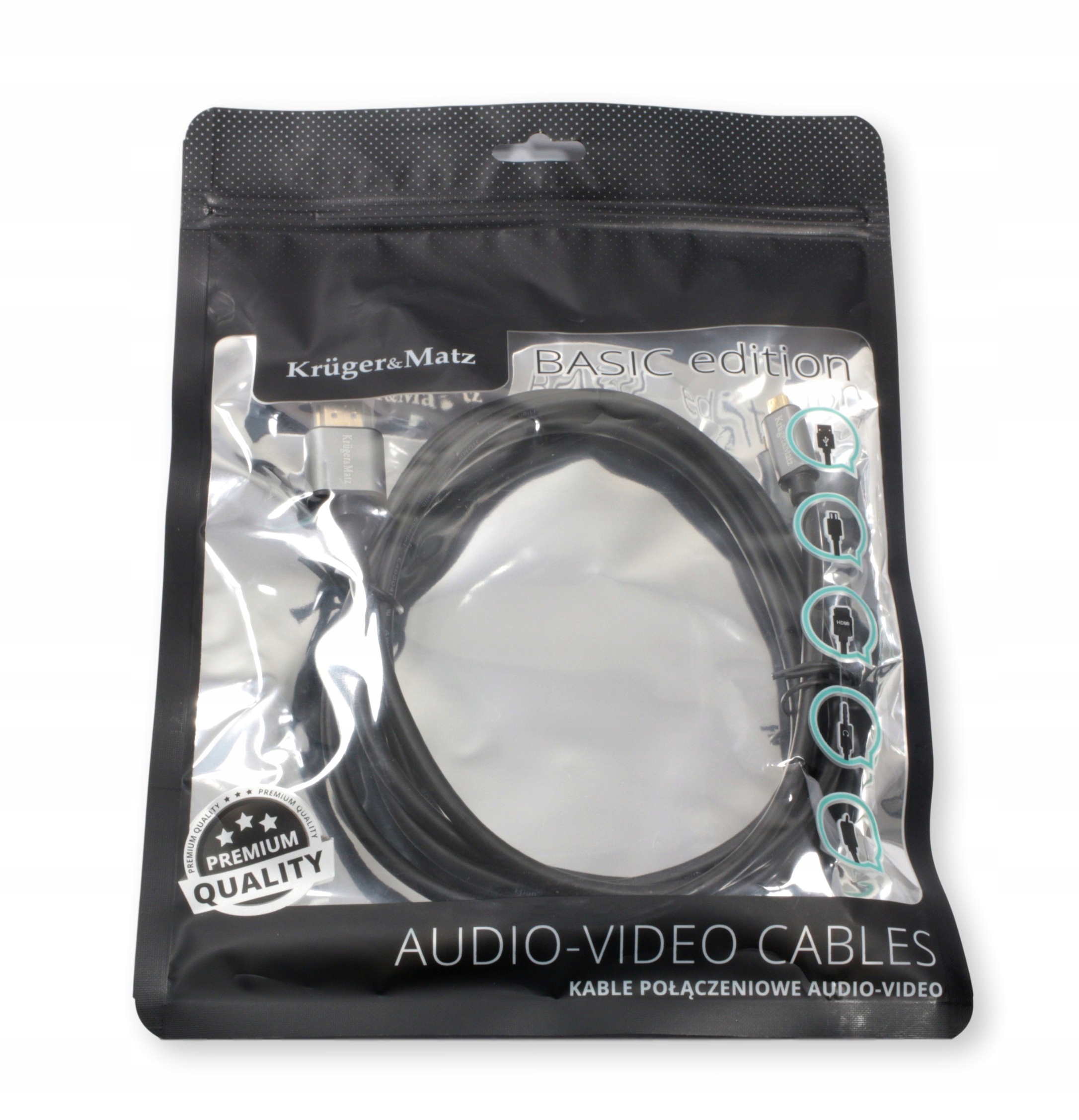 Kabel HDMI microHDMI Kruger&Matz do Rpi4B 1.8m Złącza HDMI - micro HDMI