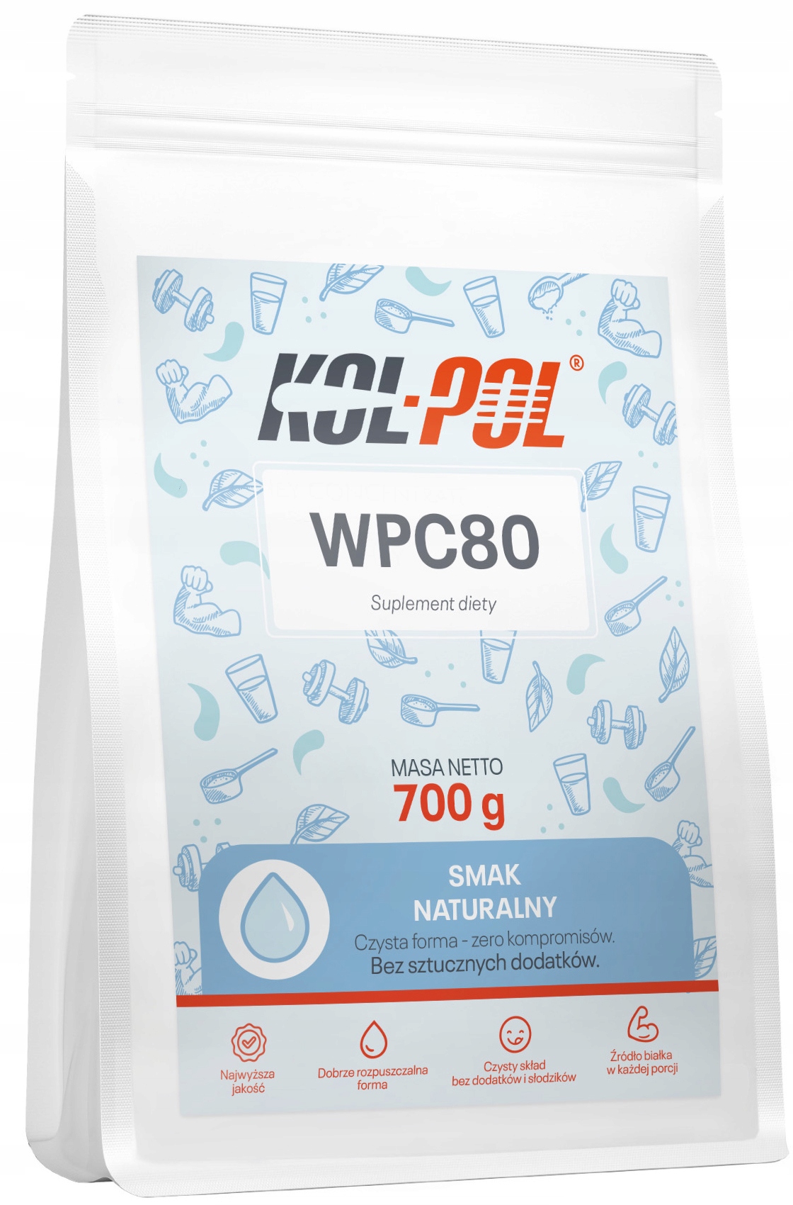 Bílkoviny Wpc 80 Přírodní 700 g Protein 100% koncentrát Kol-Pol