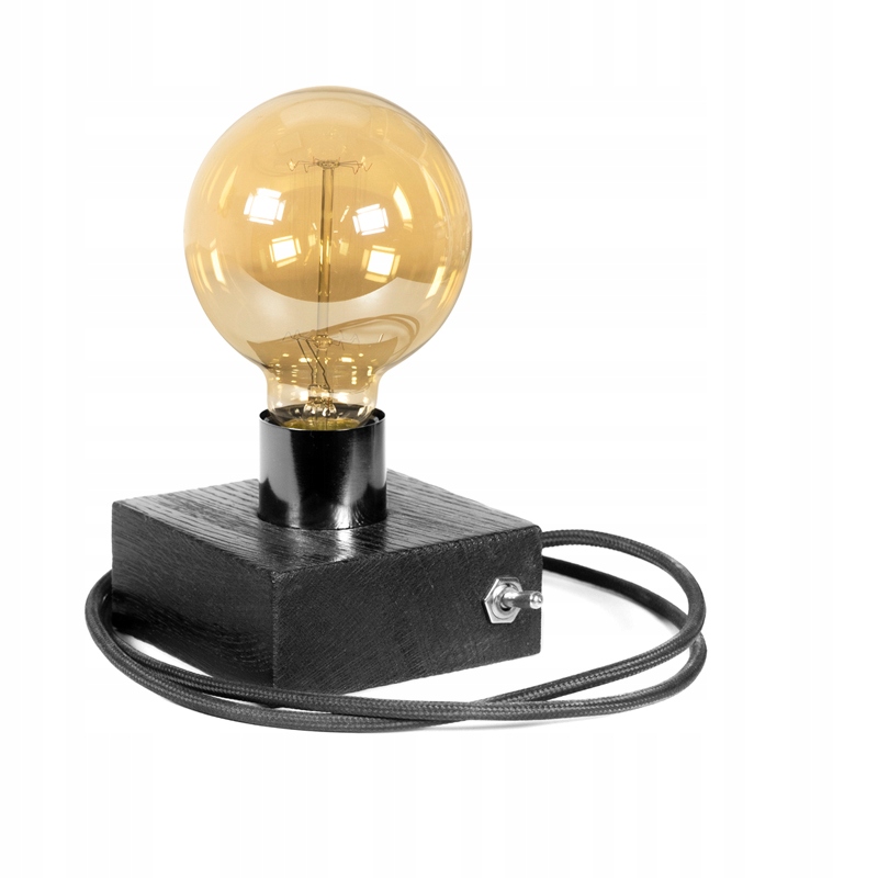 Noční Lampa Stolní Edison Černá Dubová 10x10 CM Retro žárovka E27