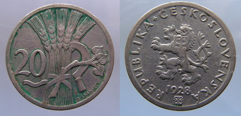 5706. CZECHOSŁOWACJA, 20 HALERZY, 1928