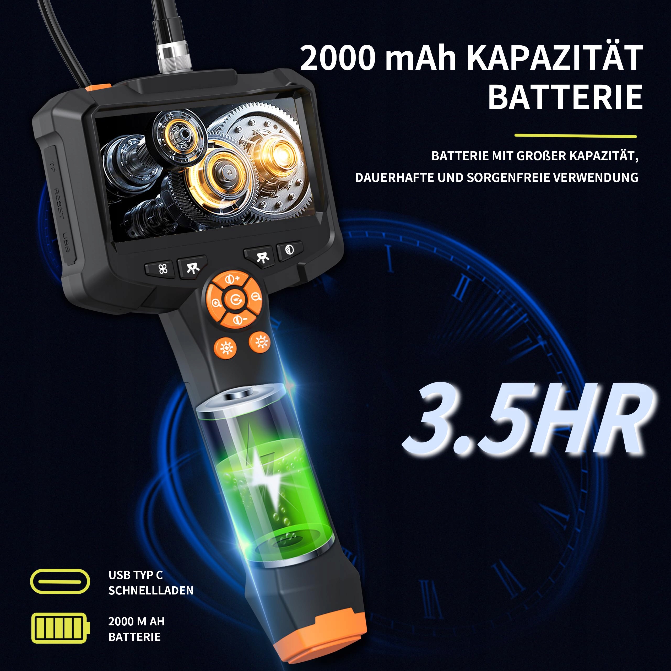 DAXIONGMAO Kamera Endoskopowa 4.3 Cala IP67 Wodoodporna 1080P HD 5m — miniatura 4