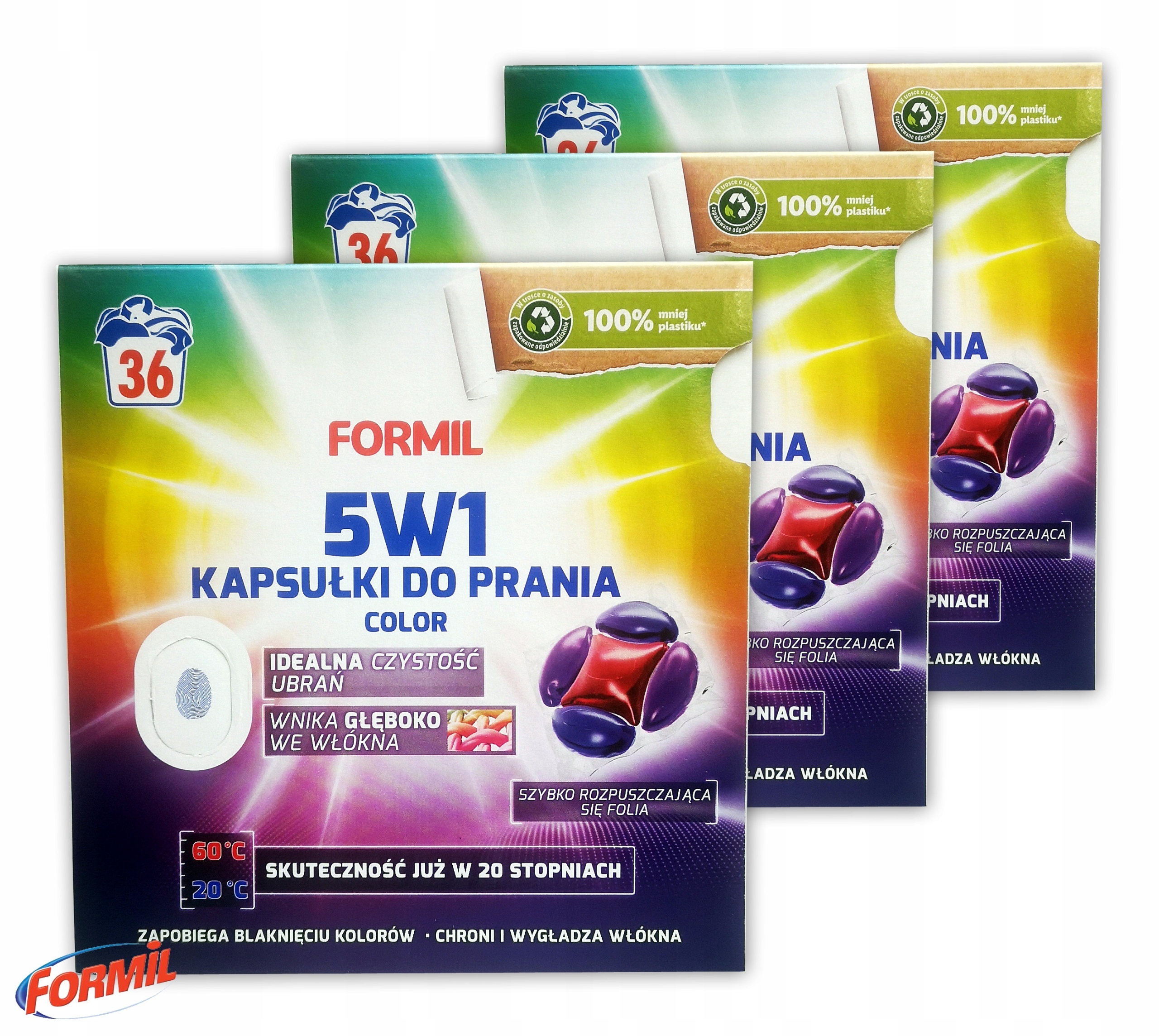 3 x Formil 5w1 Kapsułki Color do Prania Kolorowych tkanin 36 prań