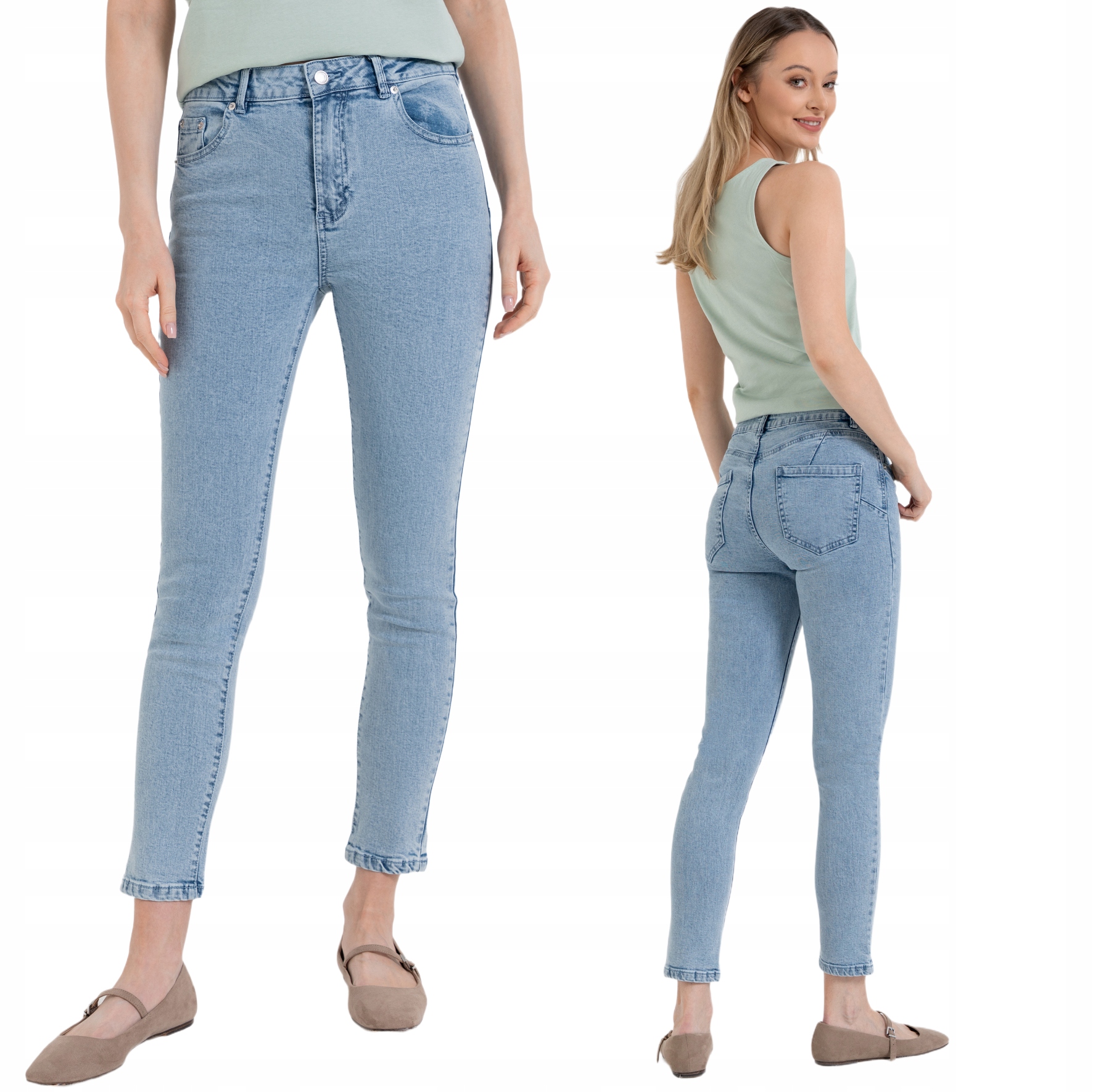 Spodnie Damskie Skinny Moraj Z Kieszeniami Wysoki Stan Klasyczne Bawełna XL