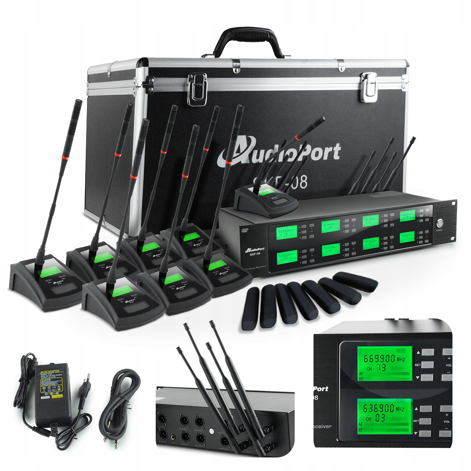 Bezprzewodowy zestaw konferencyjny Uhf z mikrofonami pulpitowymi Audioport