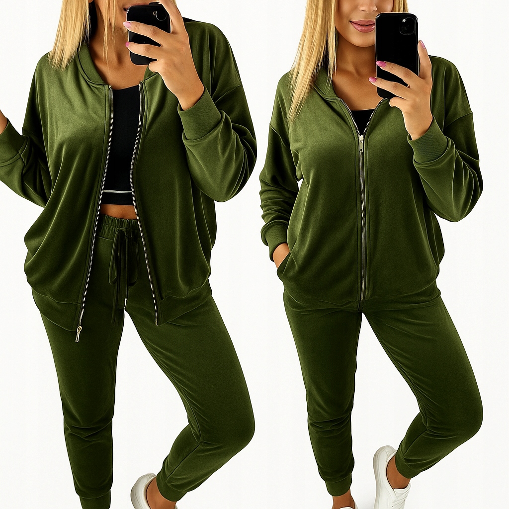 Teplákovka Dámská Velurová 54 56 7XL Rozepínací khaki pohodlná obepínající hi