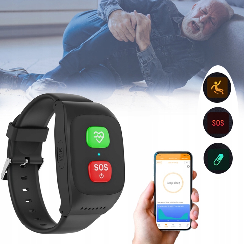 Bransoletka Alarmowa Sos 4G Lokalizator Opaska Gps Seniora Pomiar Pulsu App