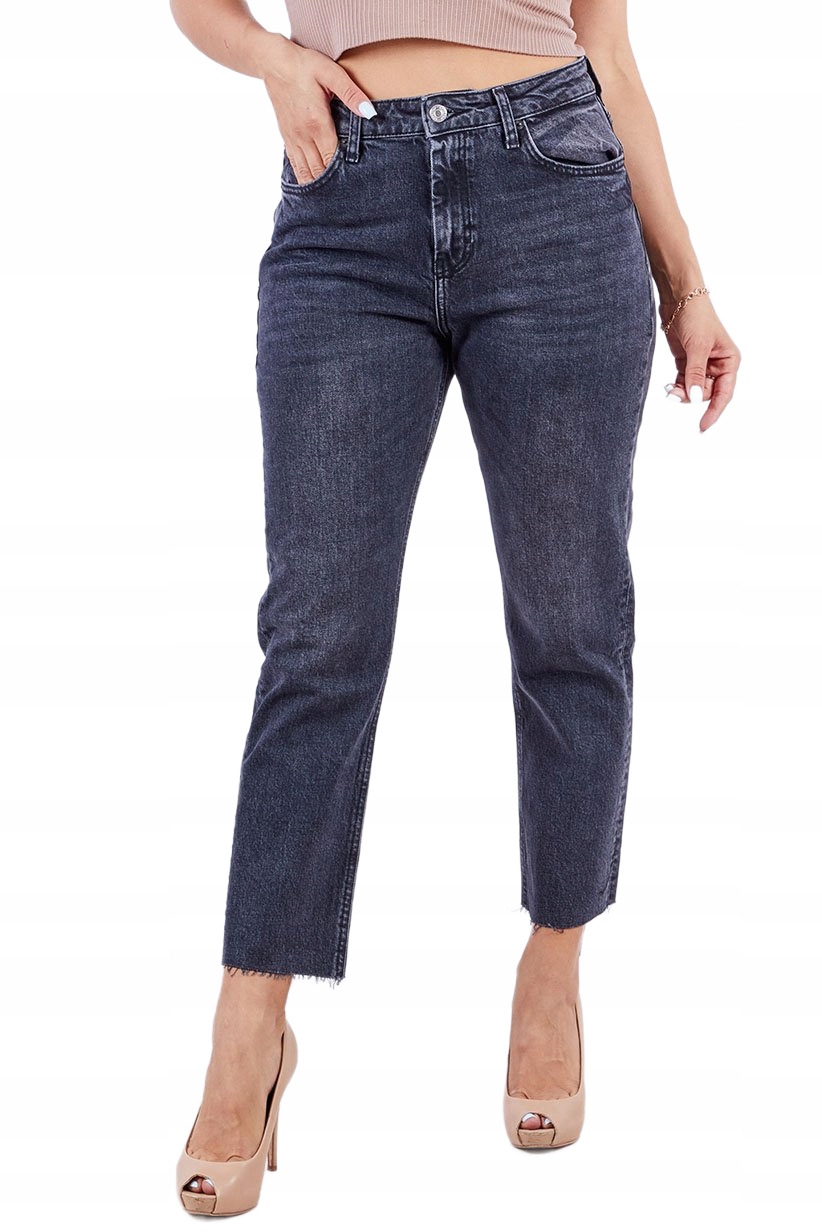 Topshop Černé Džíny Mom Jeans Se Surovým Spodním Dílem 7/8 34/32 Jpb