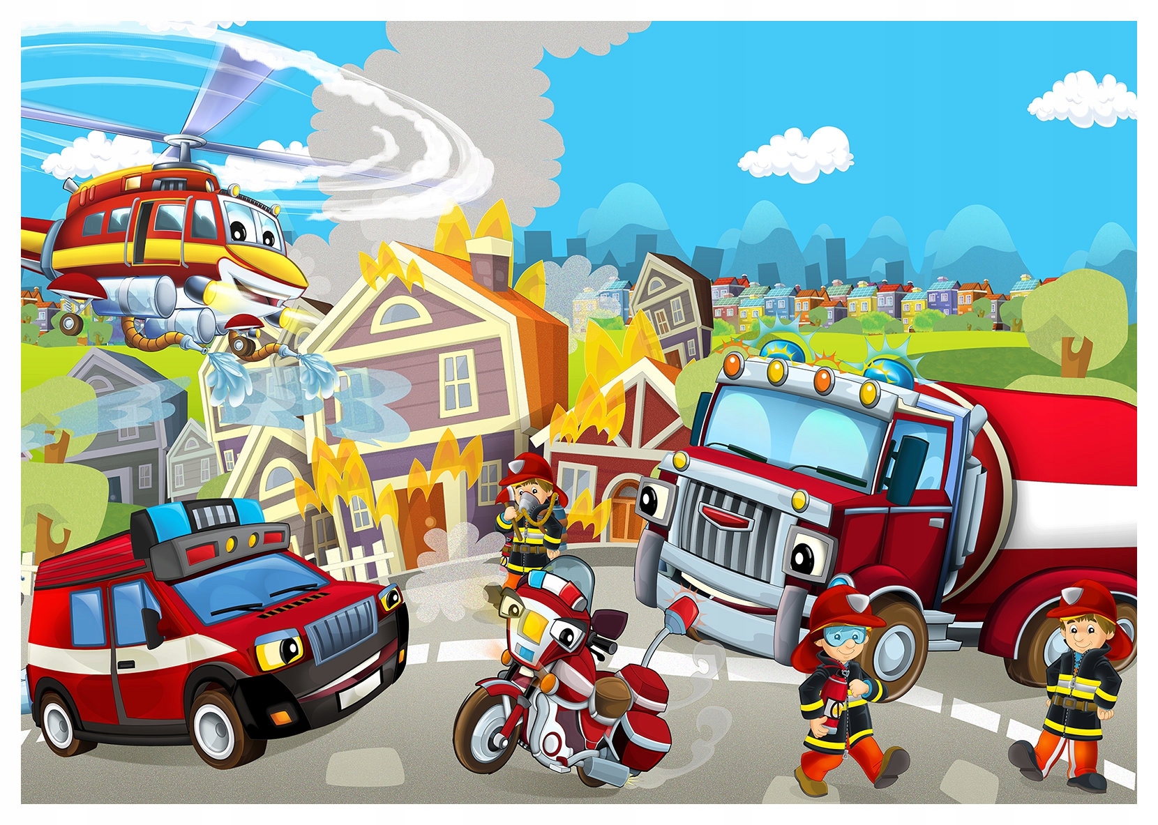 Fototapeta Hasiči Helikoptéra Auta 416x254 do pokoje chlapce lepidlo