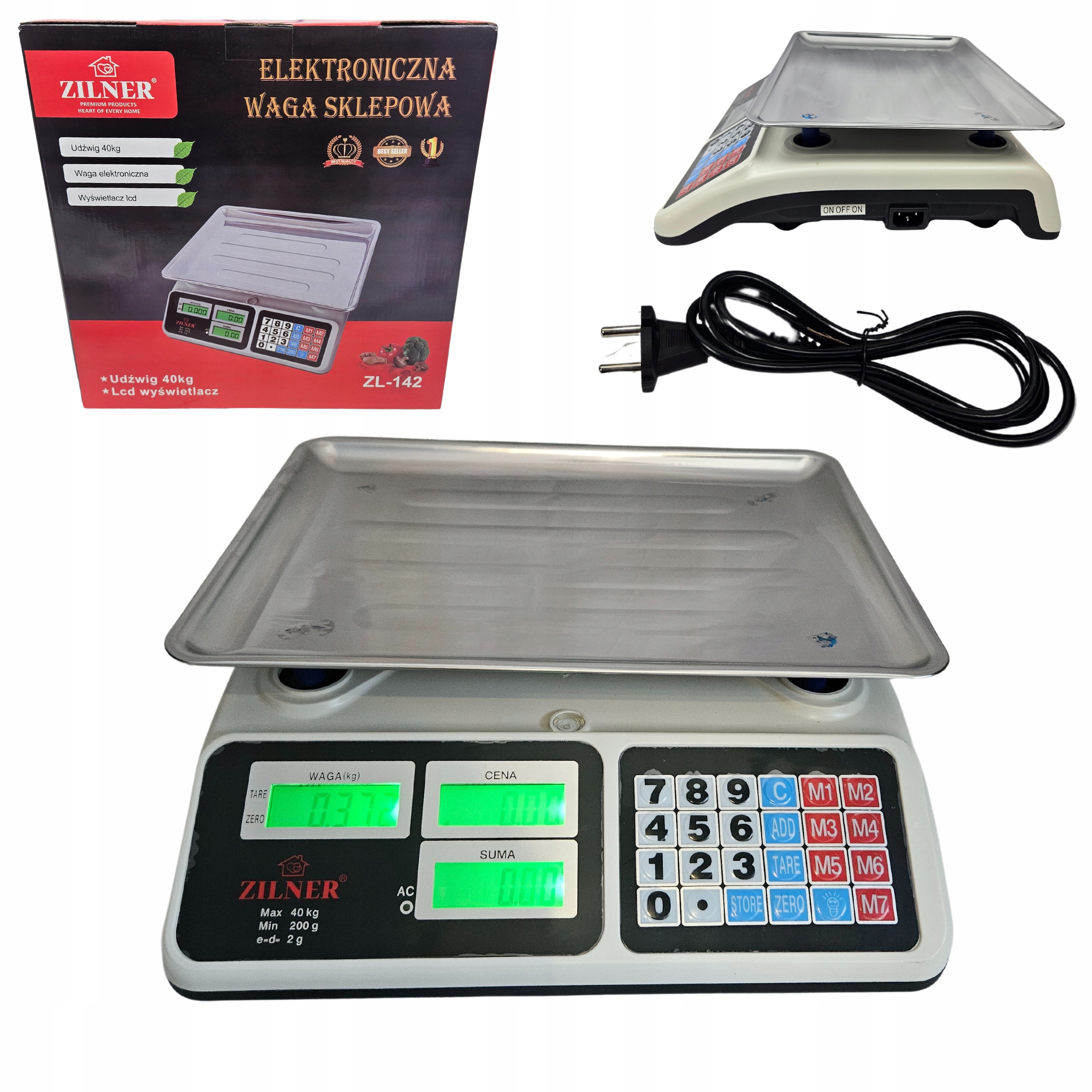 Obchodní váha Kalkulační Akumulátor V sadě Šála Zilner 40 kg x2 g