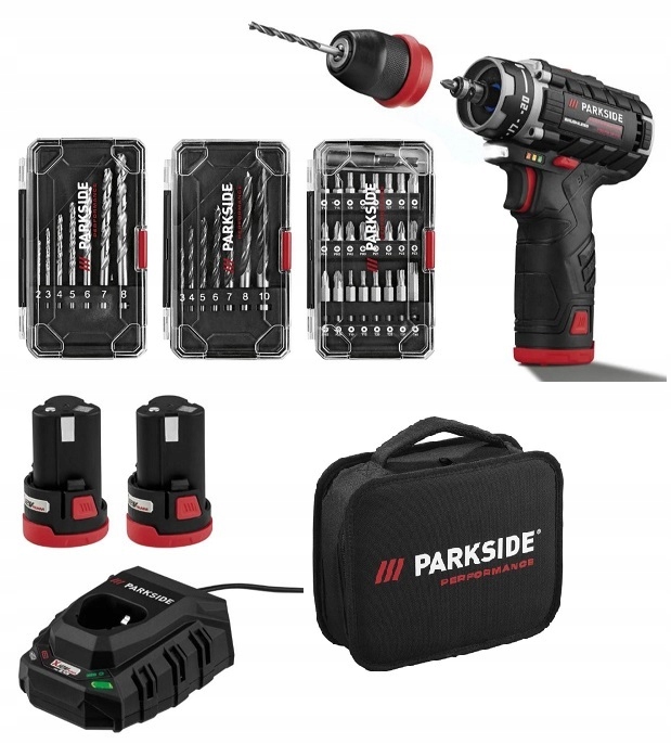 Wiertarko-Wkrętarka Parkside Pbspa 12 E4 2x akumulator 12V ładowarka