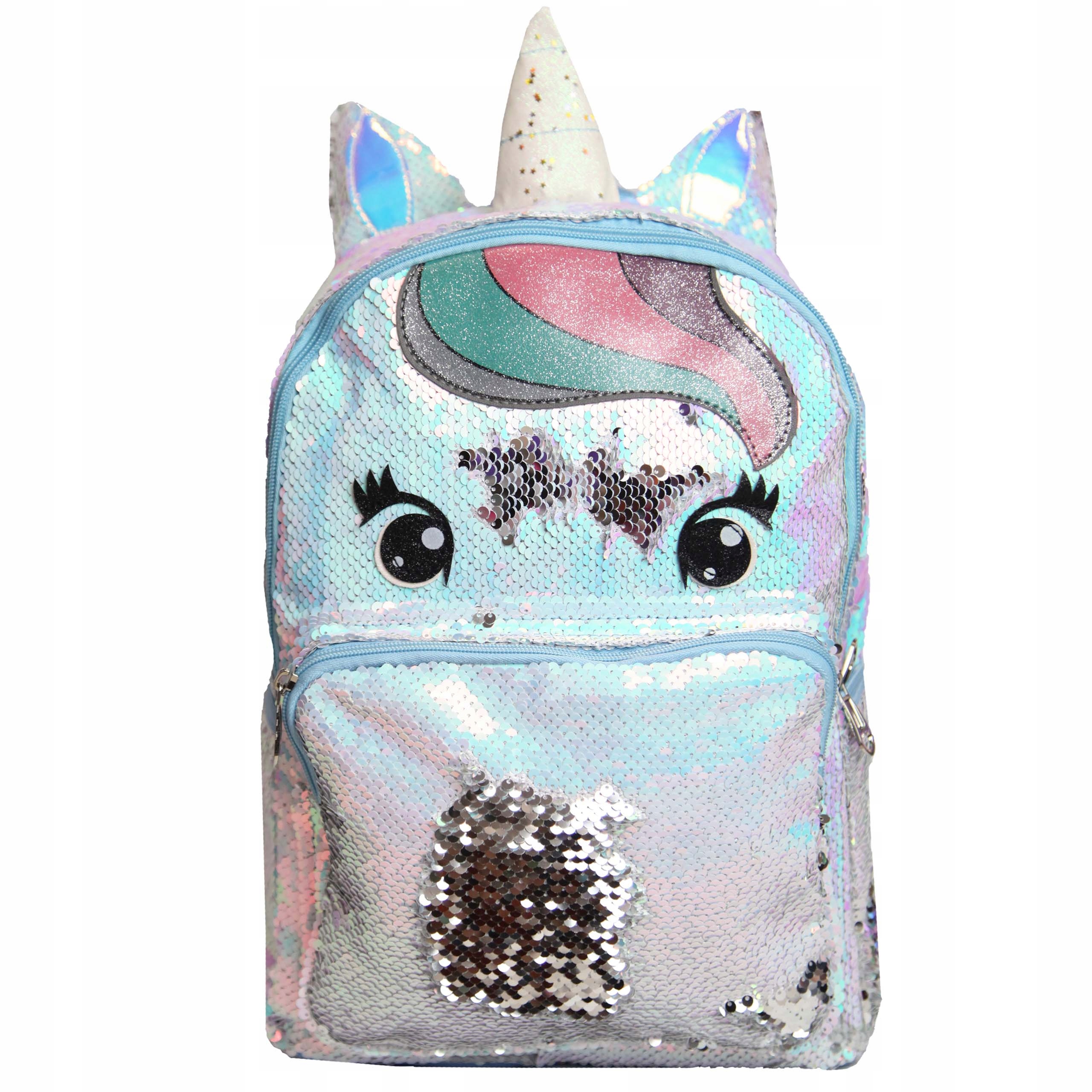 

Plecak jednorożec, unicorn, cekiny- niebieski-Duży