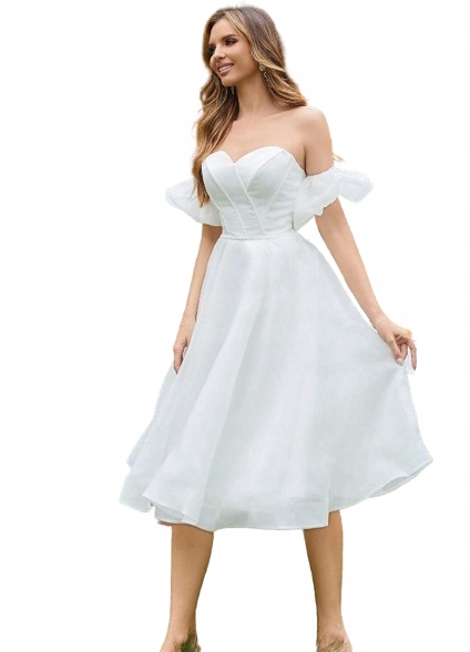 Klasická Svatební Šaty Za Koleno, Bílá, 34 L