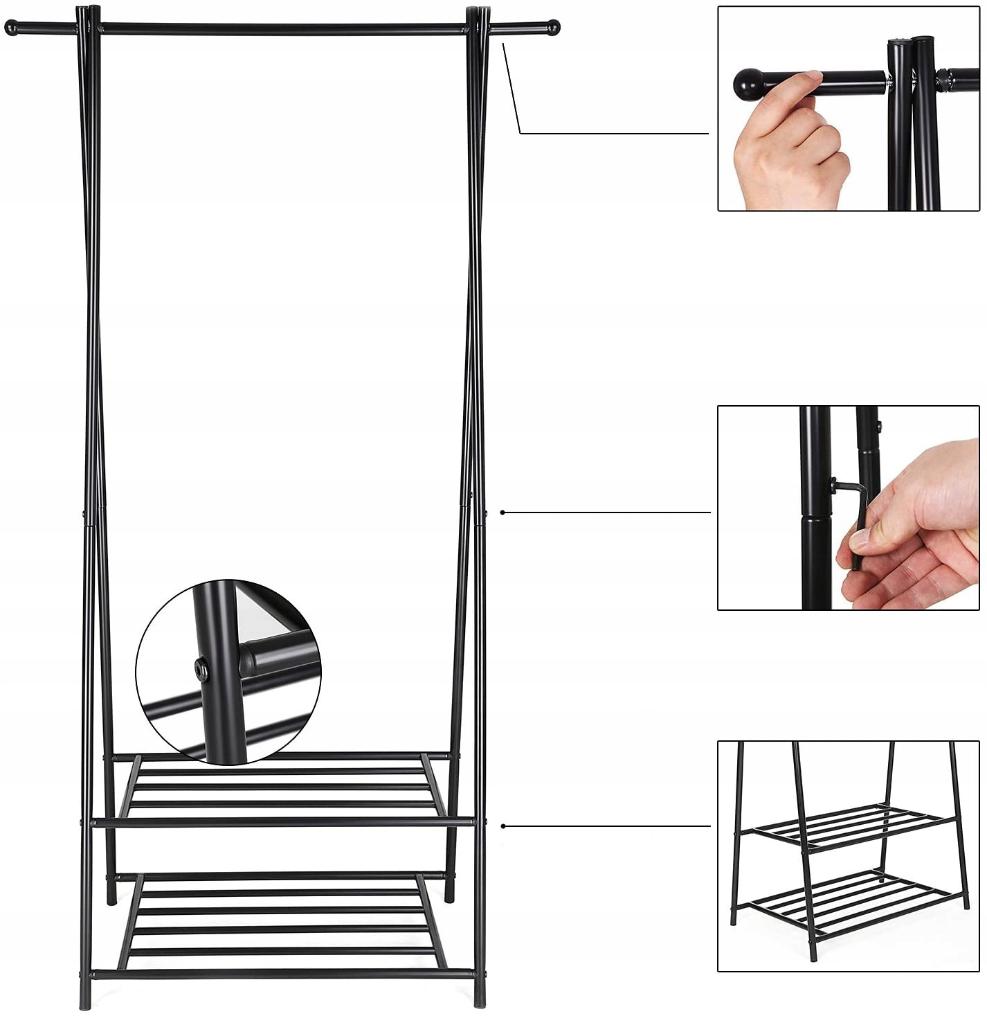 

Wieszak stojący na ubrania z półkami Czarna Loft