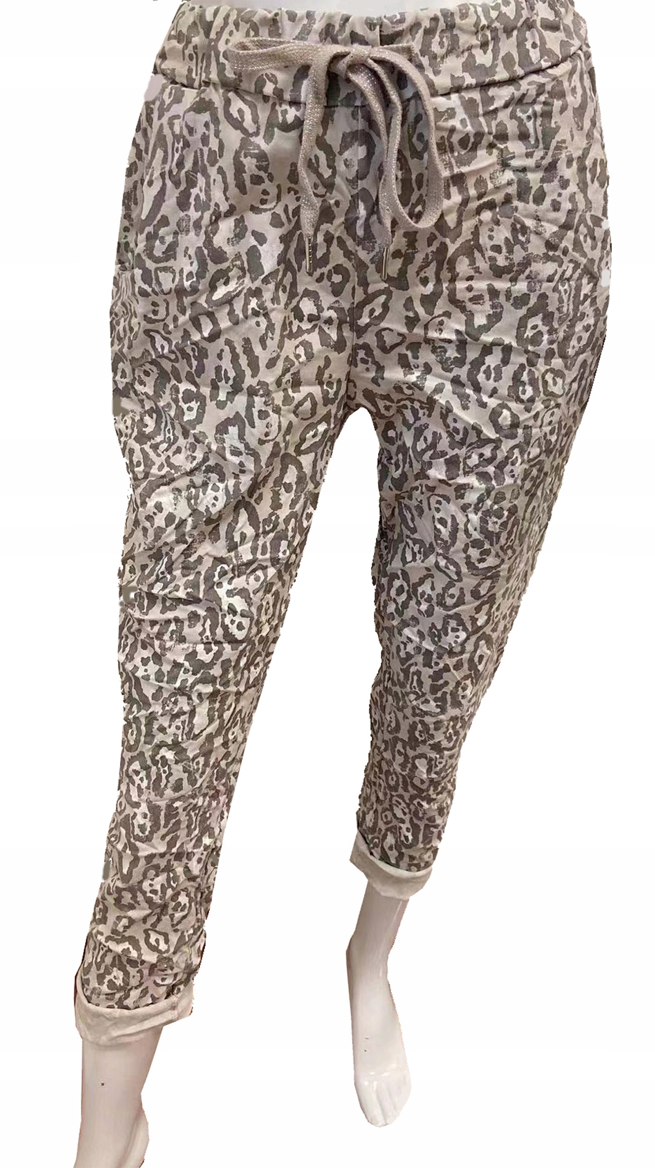 SPODNIE SOFT M L XL XXL CĘTKI PANTERKA BAGGY ITALY Długość nogawki długa