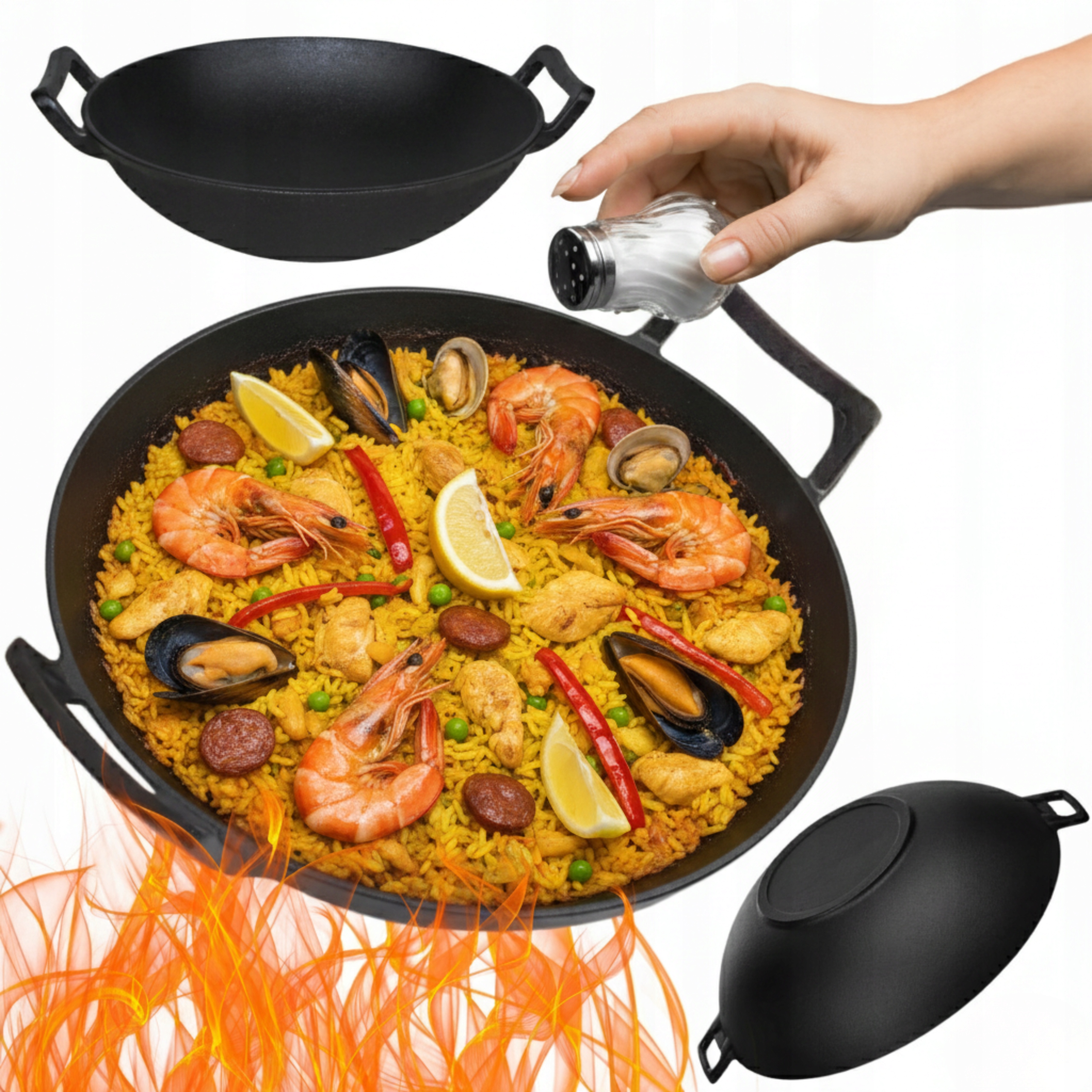 Litinový Wok 36 CM Velký Na Indukci Sporák Ohnisko Litinová Pánev