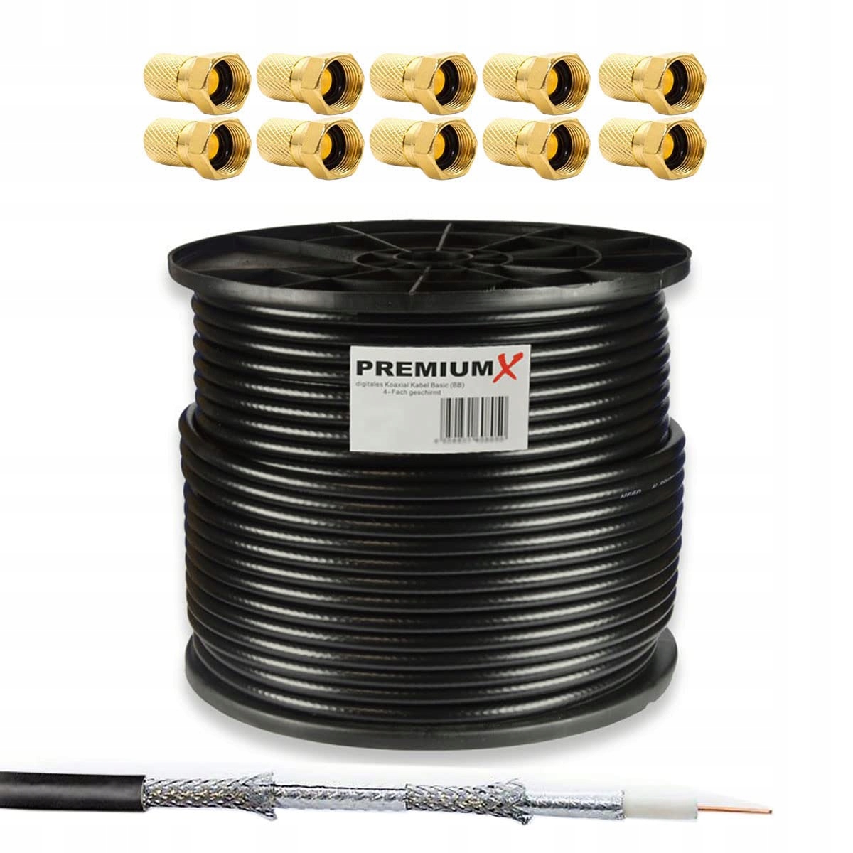 PremiumX 100 m Basic koaxiální kabel, černý