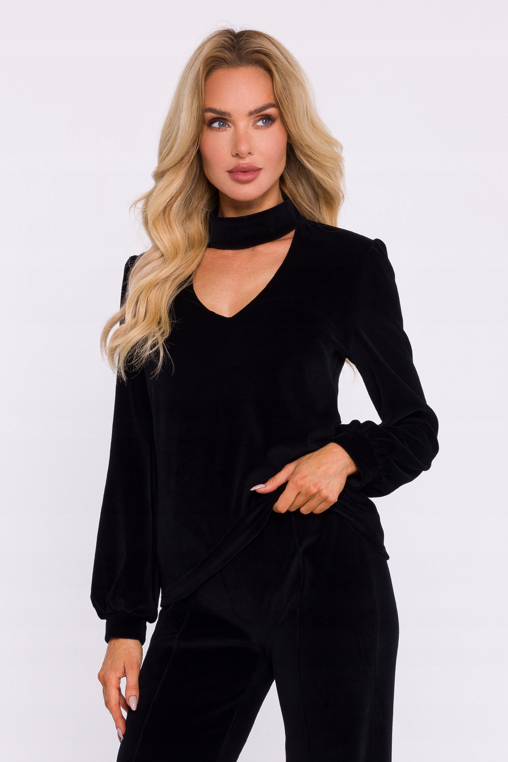 Módní Dámská Teplá Velurová Halenka S Výstřihem Halter Neck, Černá, 38 M