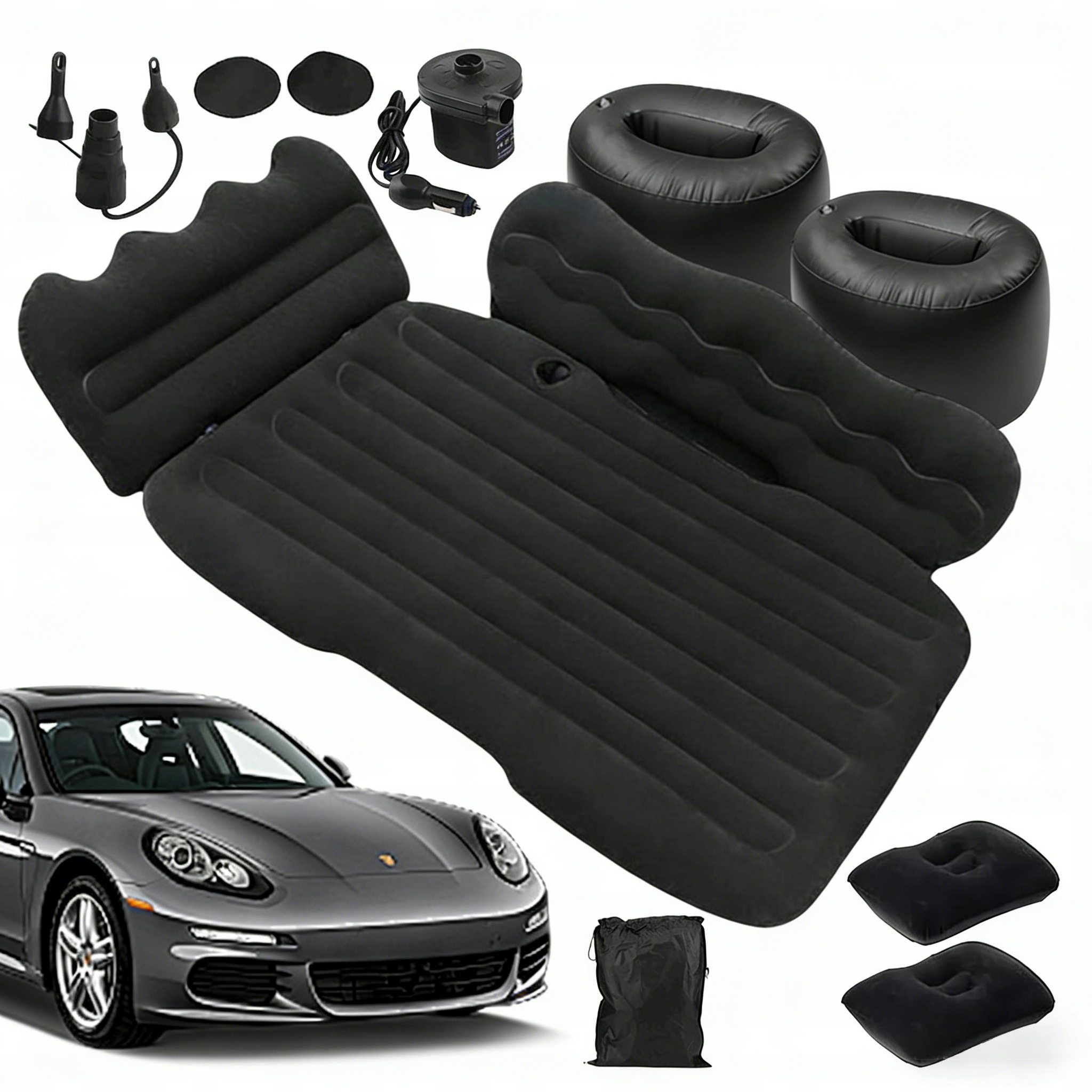 Dmuchany Materac Łóżko Do Samochodu Z Pompką Podróżny Uniwersalny Flokowany