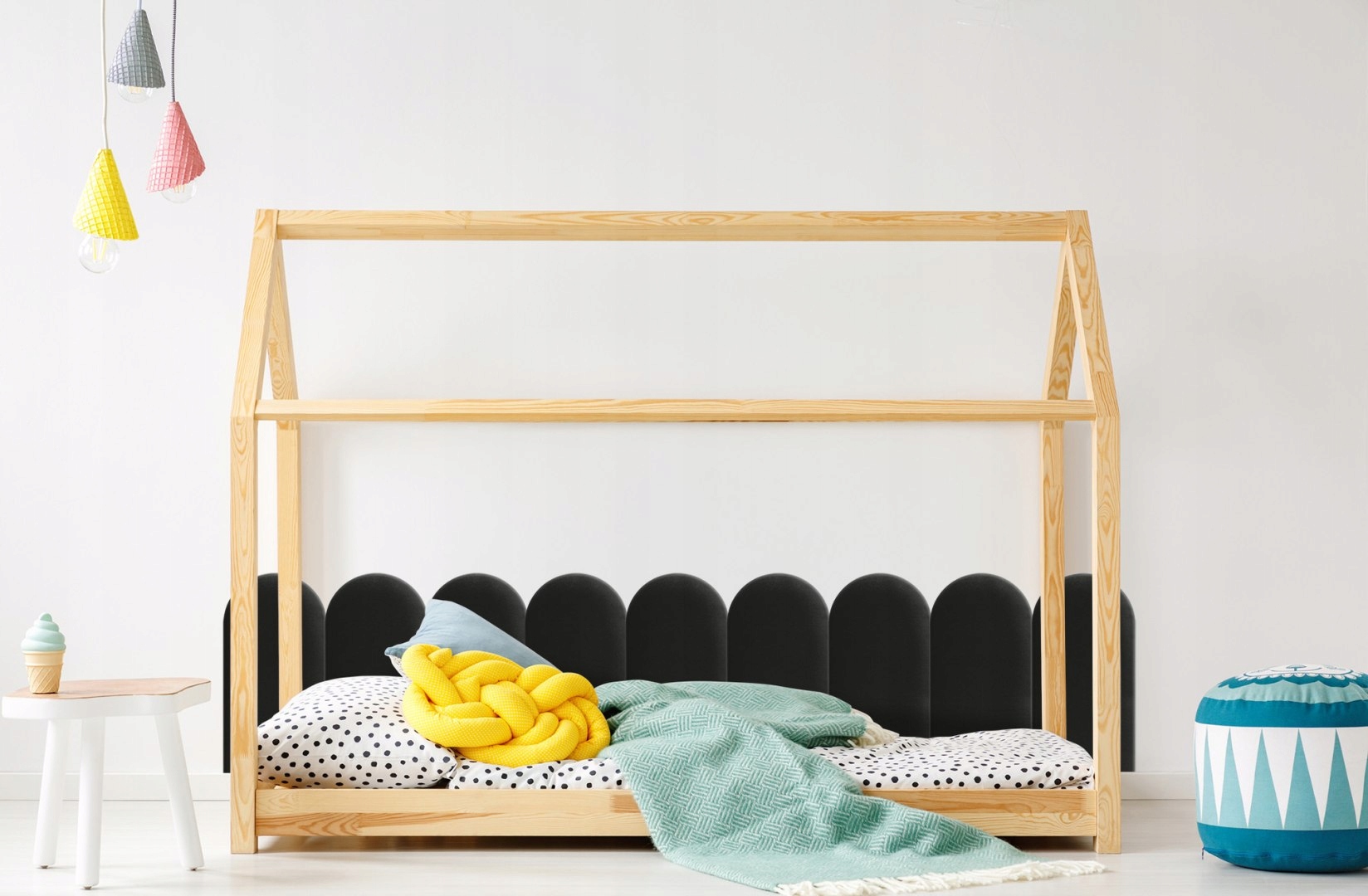 6x Panel Tapicerowany Czarny 30x60 cm Grubość 4 cm