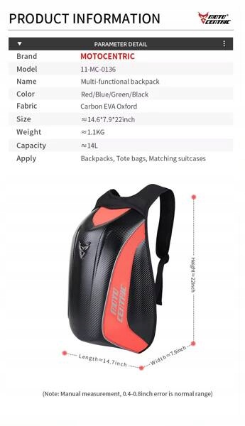 Plecak motocyklowy Motocentric / Czerwony EAN (GTIN) 5905159504339