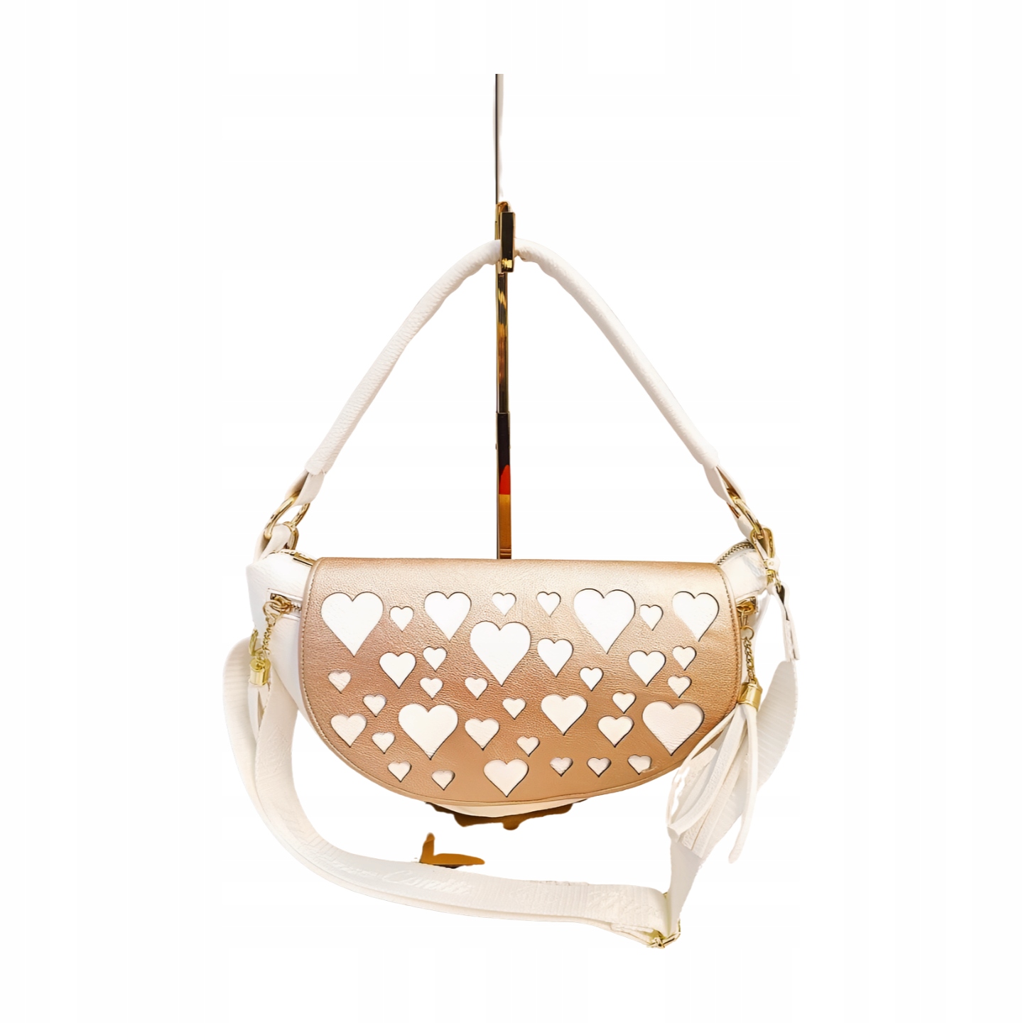 Massimo Contti velká kabelka přes rameno bílá se zlatou klopou