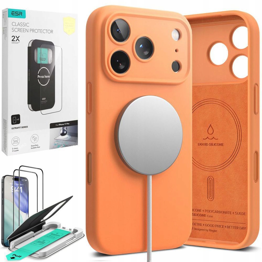 Pouzdro Ringke Silicone MagSafe Orange 2x Sklo Esr pro Apple iPhone 17 Pro