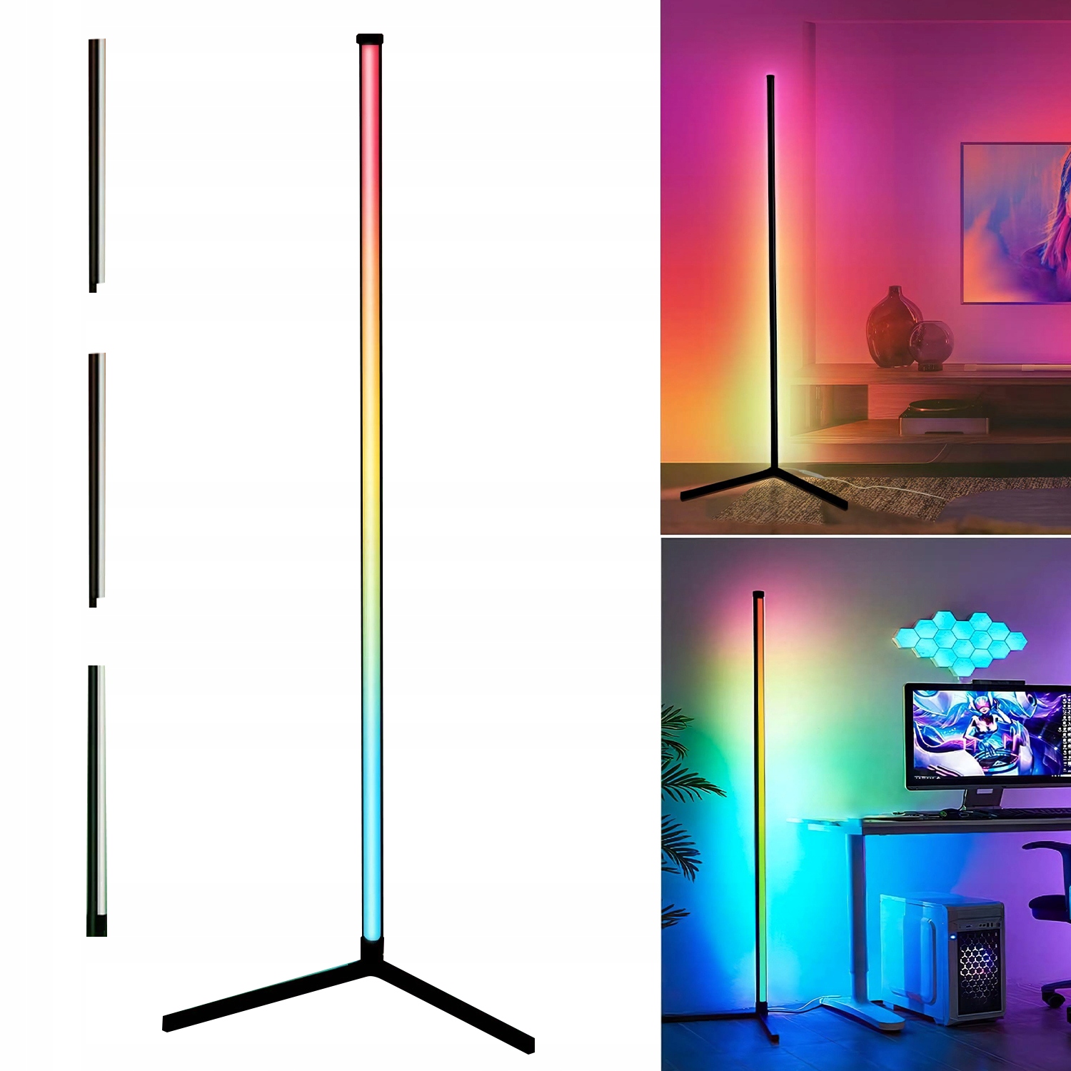 Stojací stojací podlahová lampa Rohová noční Rgb Duhový efekt 3D Dálkový Ovladač Aplikace