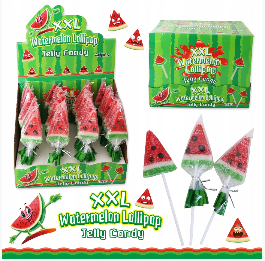 Levně Lízátka – gelové melouny Watermelon Lollipop Jelly Candy 40 kusů 800 g